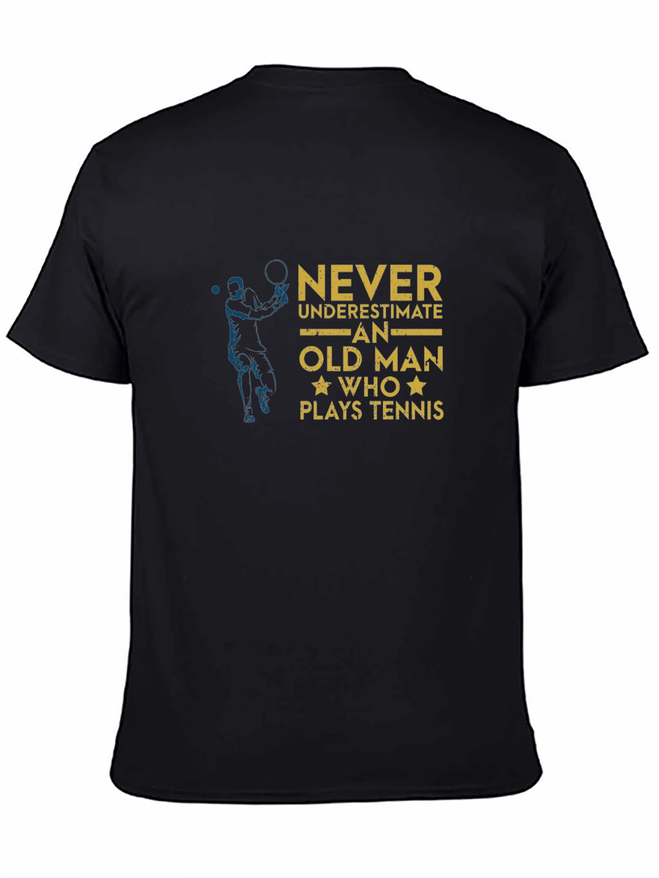 Black Funny Old Man Tennis Player Black T-Shirt view 4