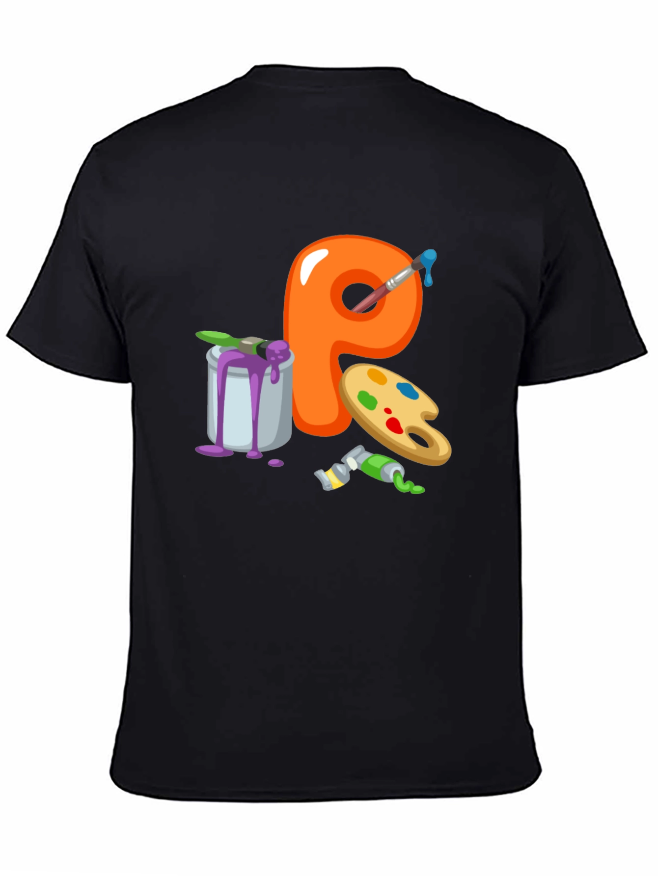 Black Artistic Letter P T-Shirt - Black Cotton Graphic Tee view 4