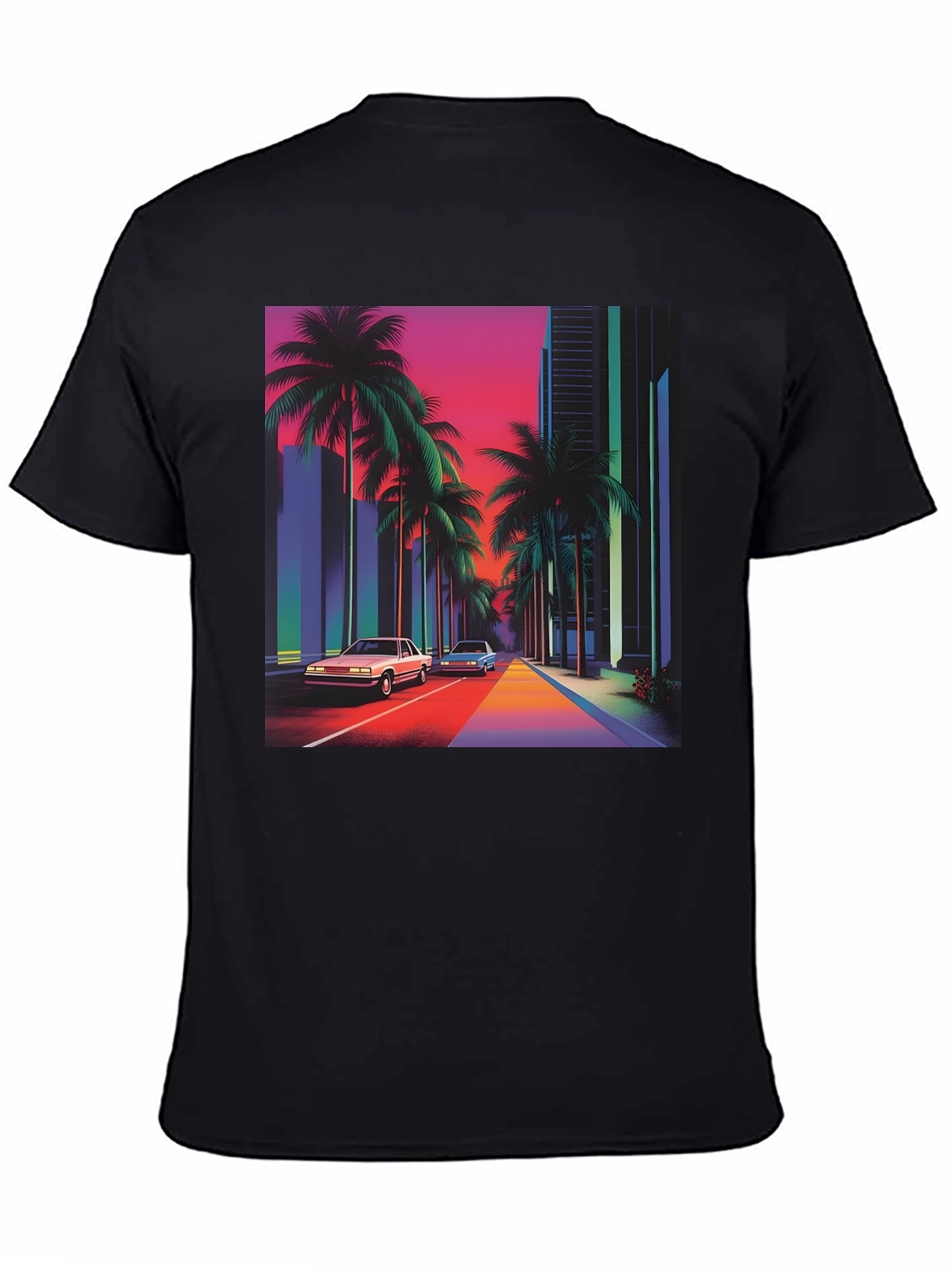 Black Retro 80s Synthwave T-Shirt view 4