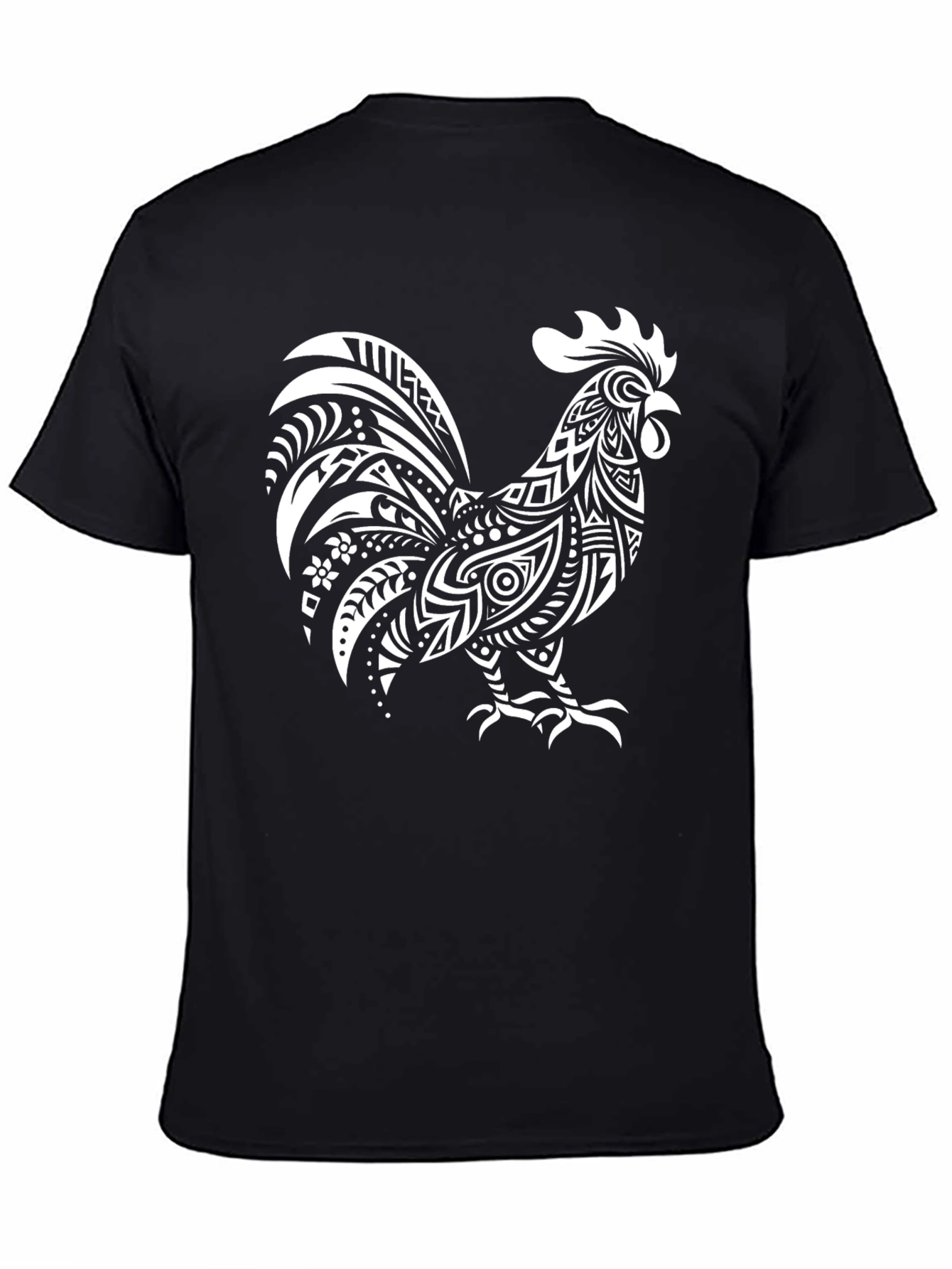 Black Tribal Rooster Graphic Tee - Black Cotton T-Shirt view 4