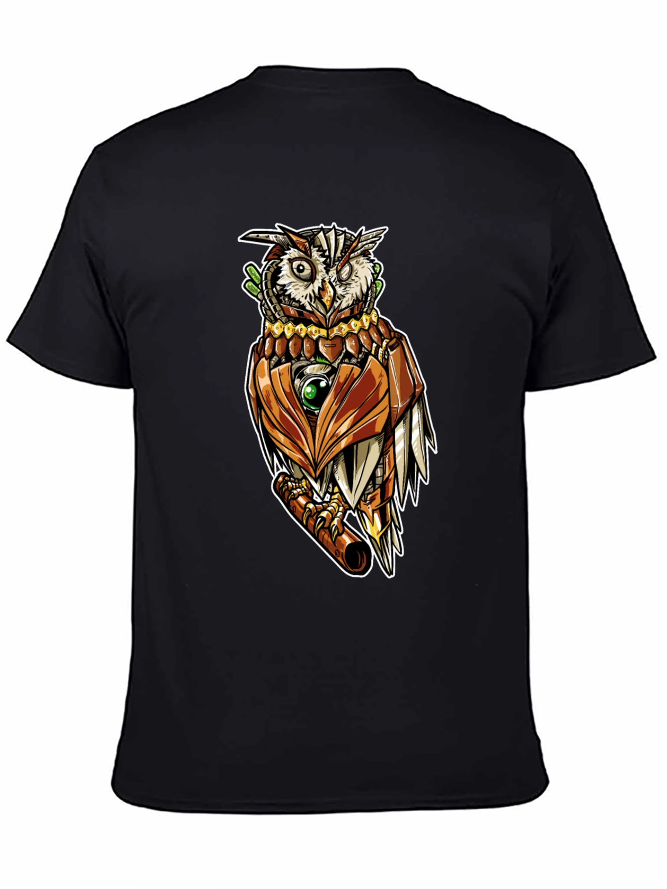 Black Steampunk Owl Graphic Tee - Unique Design view 4