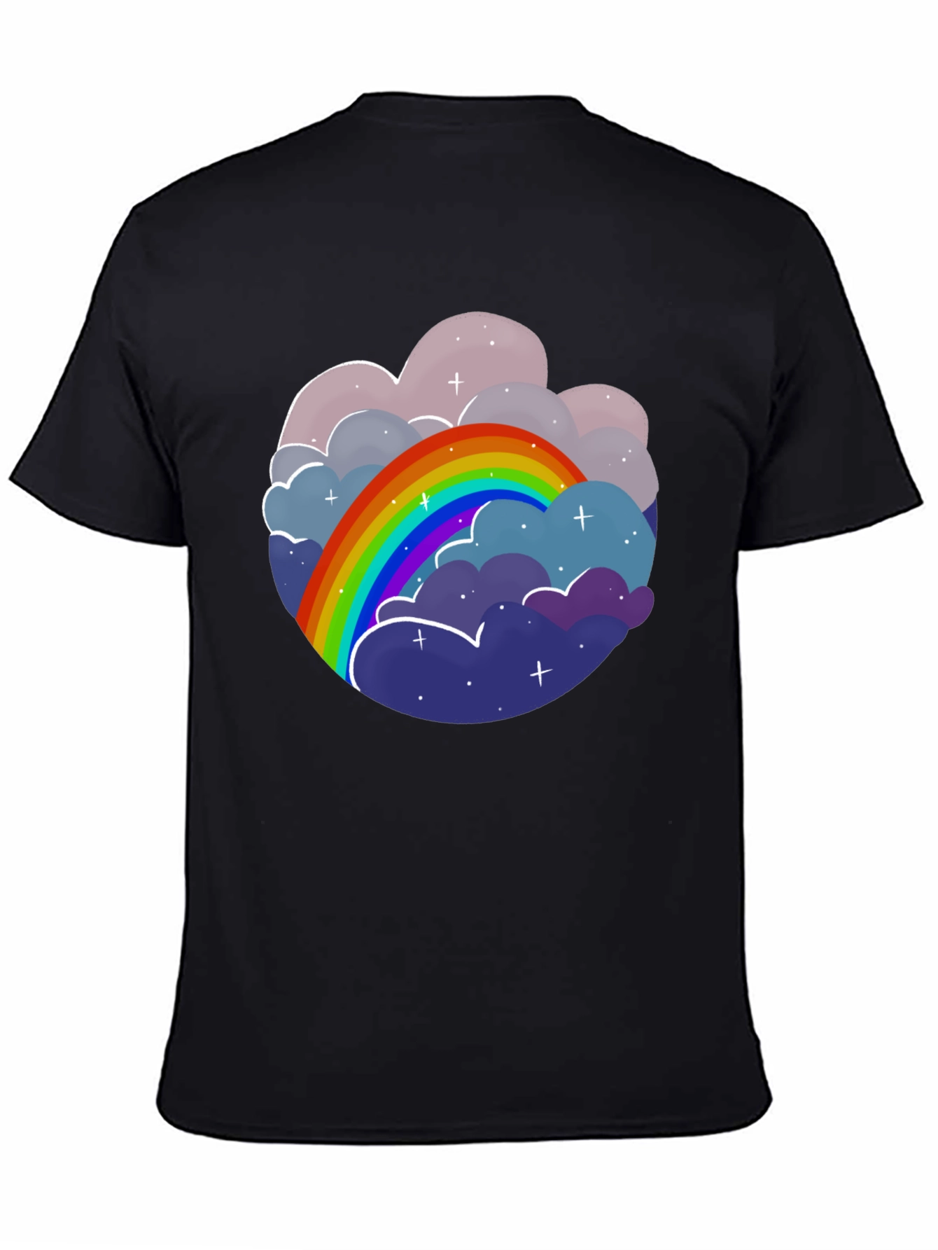 Black Rainbow Cloud Graphic Tee - Unisex Cotton T-Shirt view 4