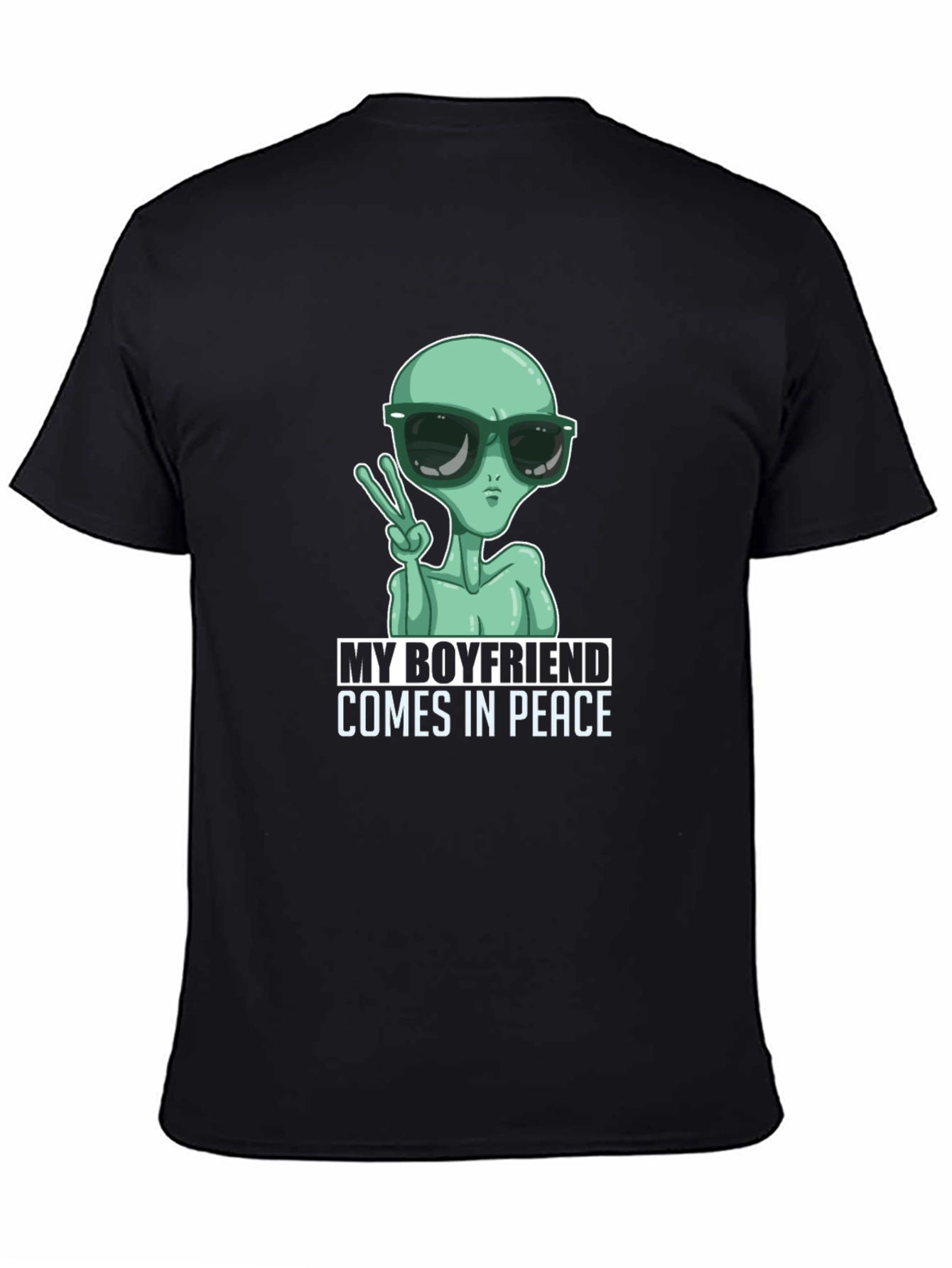 Black My Boyfriend Comes In Peace Alien Graphic Tee view 4