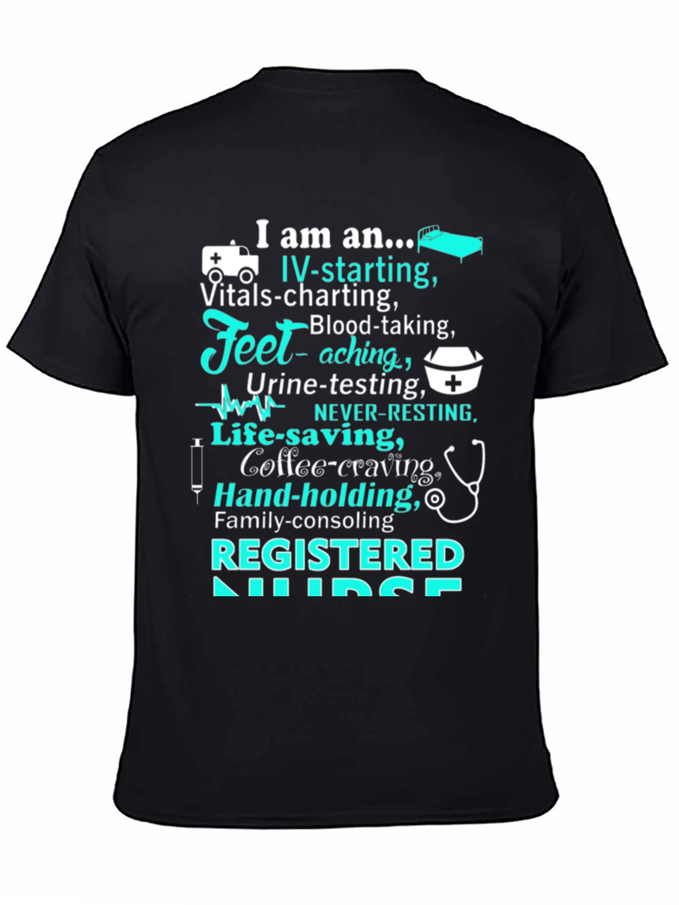 Black Registered Nurse Novelty T-Shirt view 4