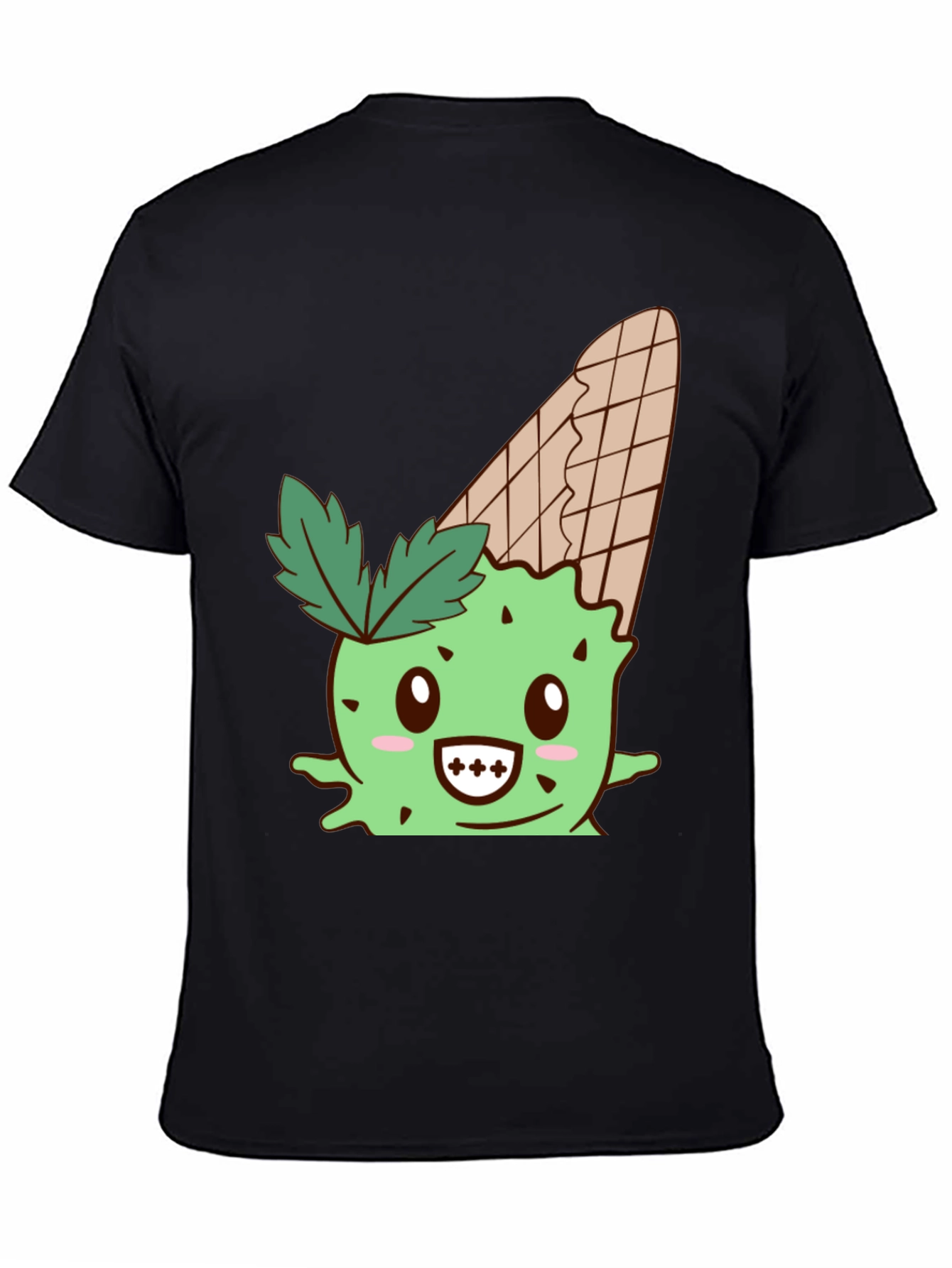 Black Cute Ice Cream Cactus Graphic Tee - Black view 4