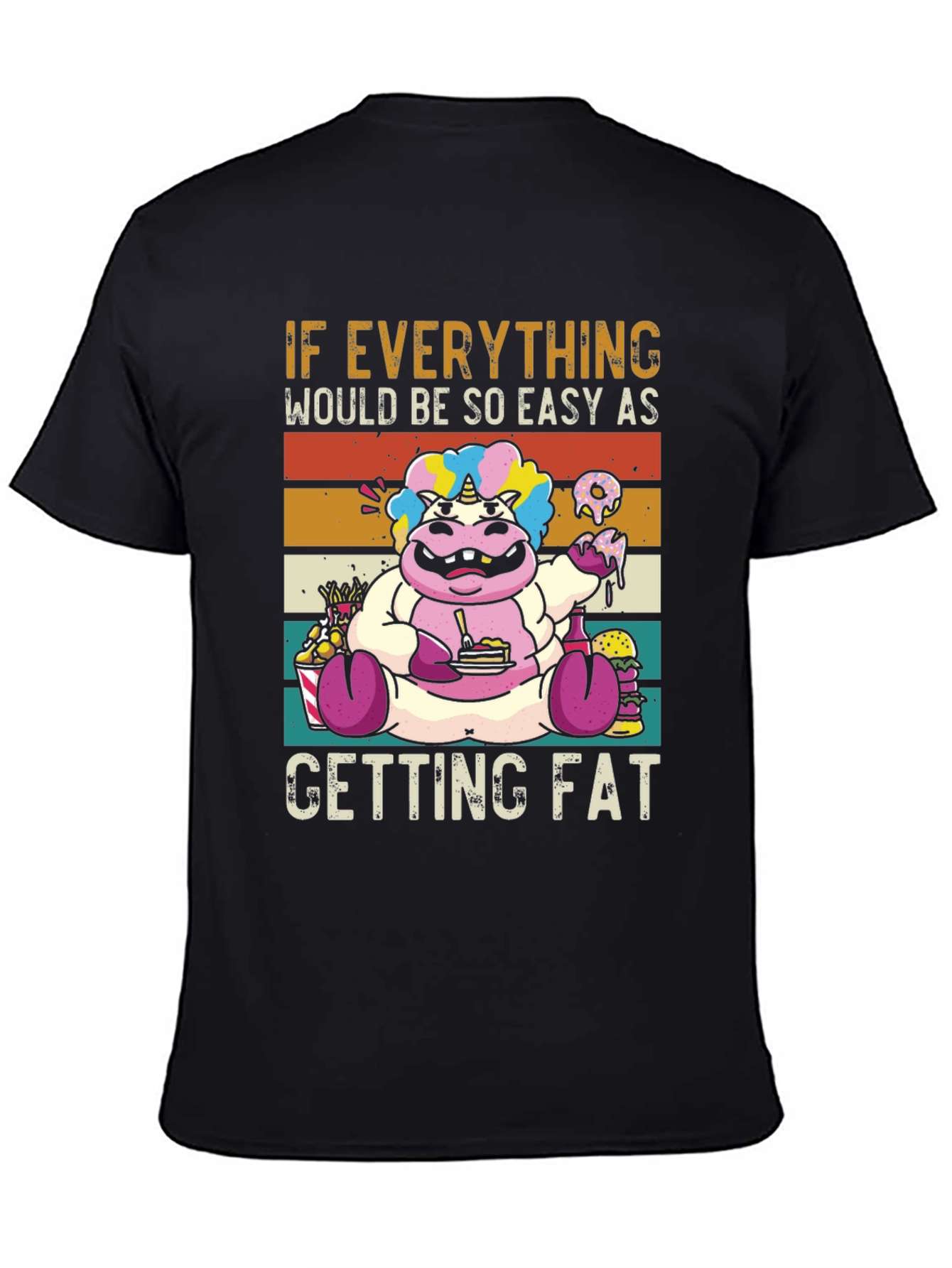 Black Funny Unicorn Hippo Easy Getting Fat Graphic T-Shirt view 4