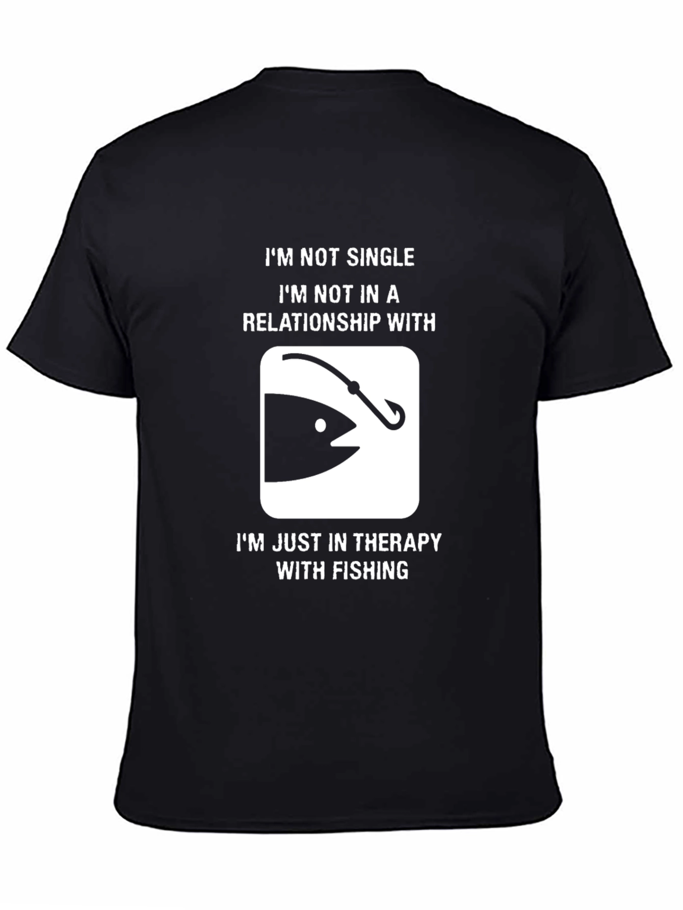Black Funny Fishing Therapy T-Shirt view 4
