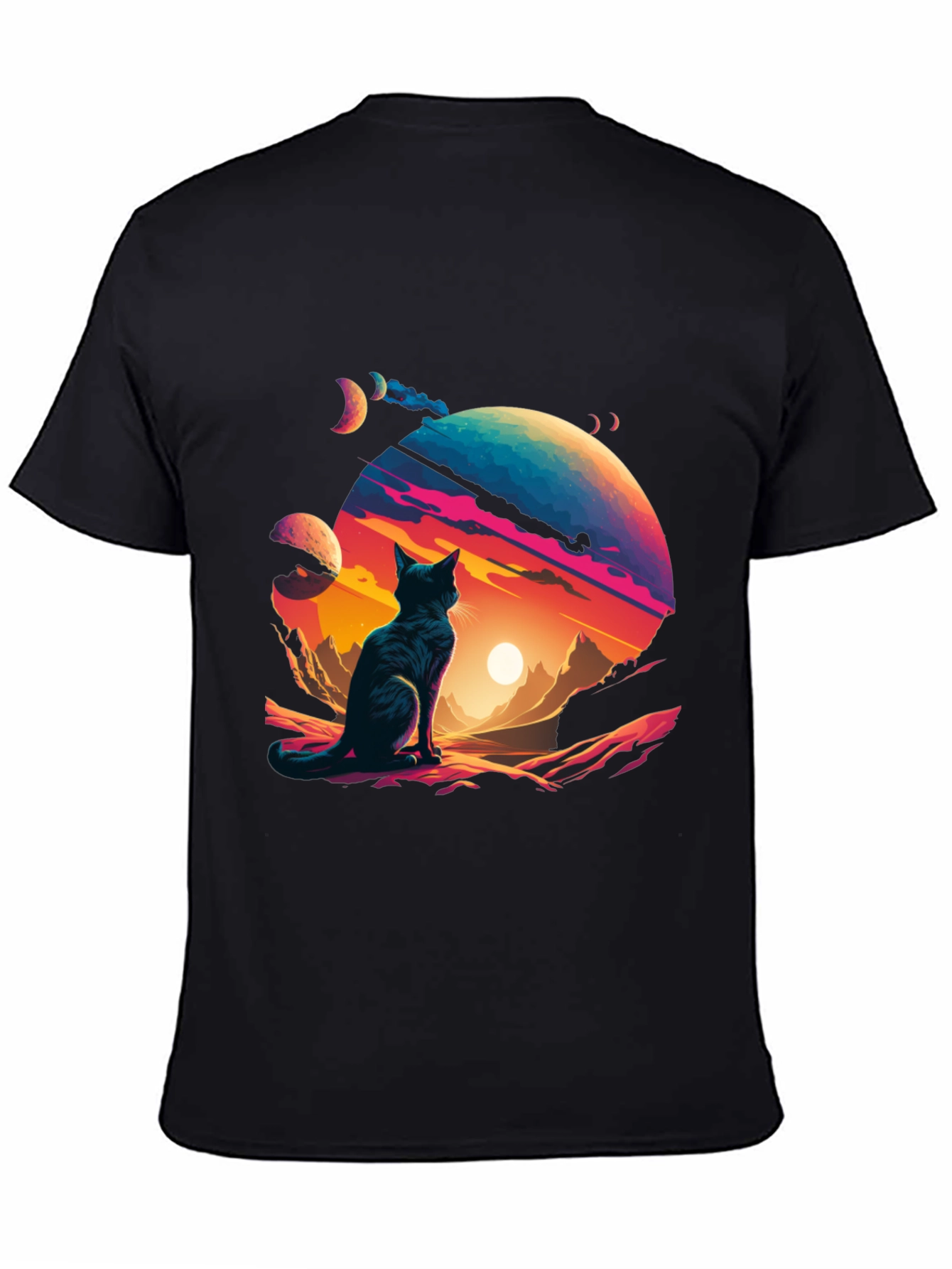 Black Cosmic Cat T-Shirt - Stylish Galaxy Design view 4