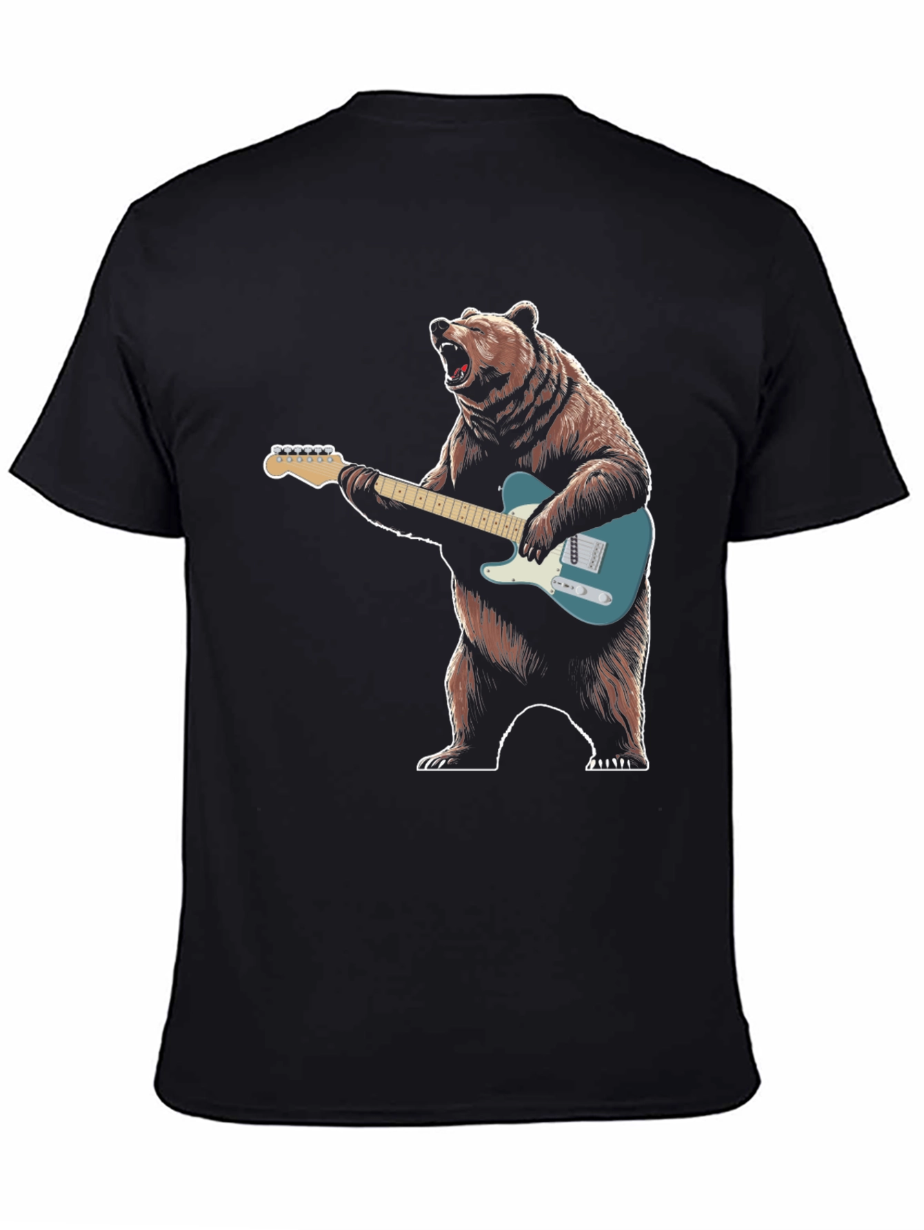 Black Bear Playing Guitar Graphic T-Shirt view 4