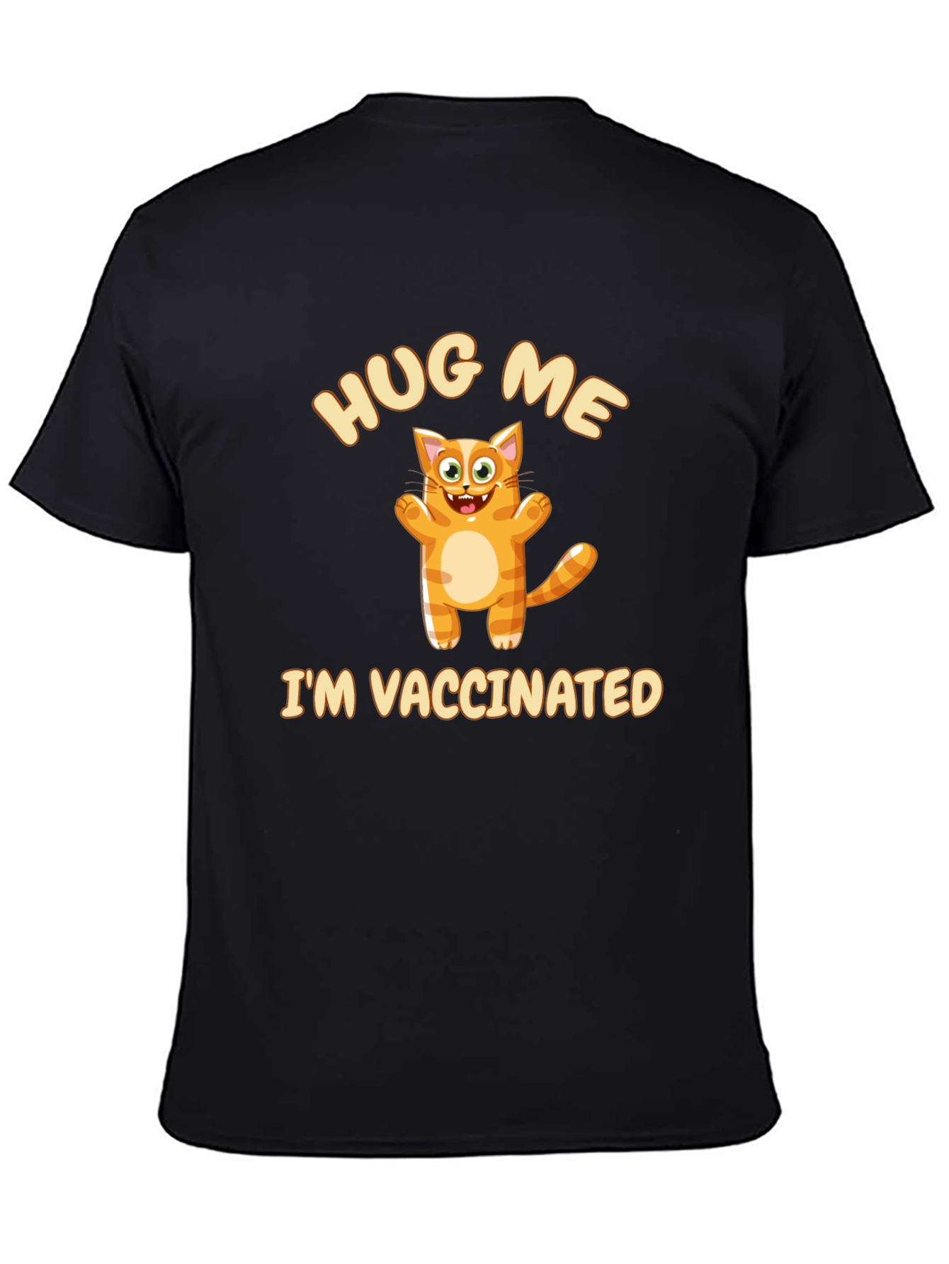 Black Hug Me I'm Vaccinated Cat Graphic T-Shirt view 4