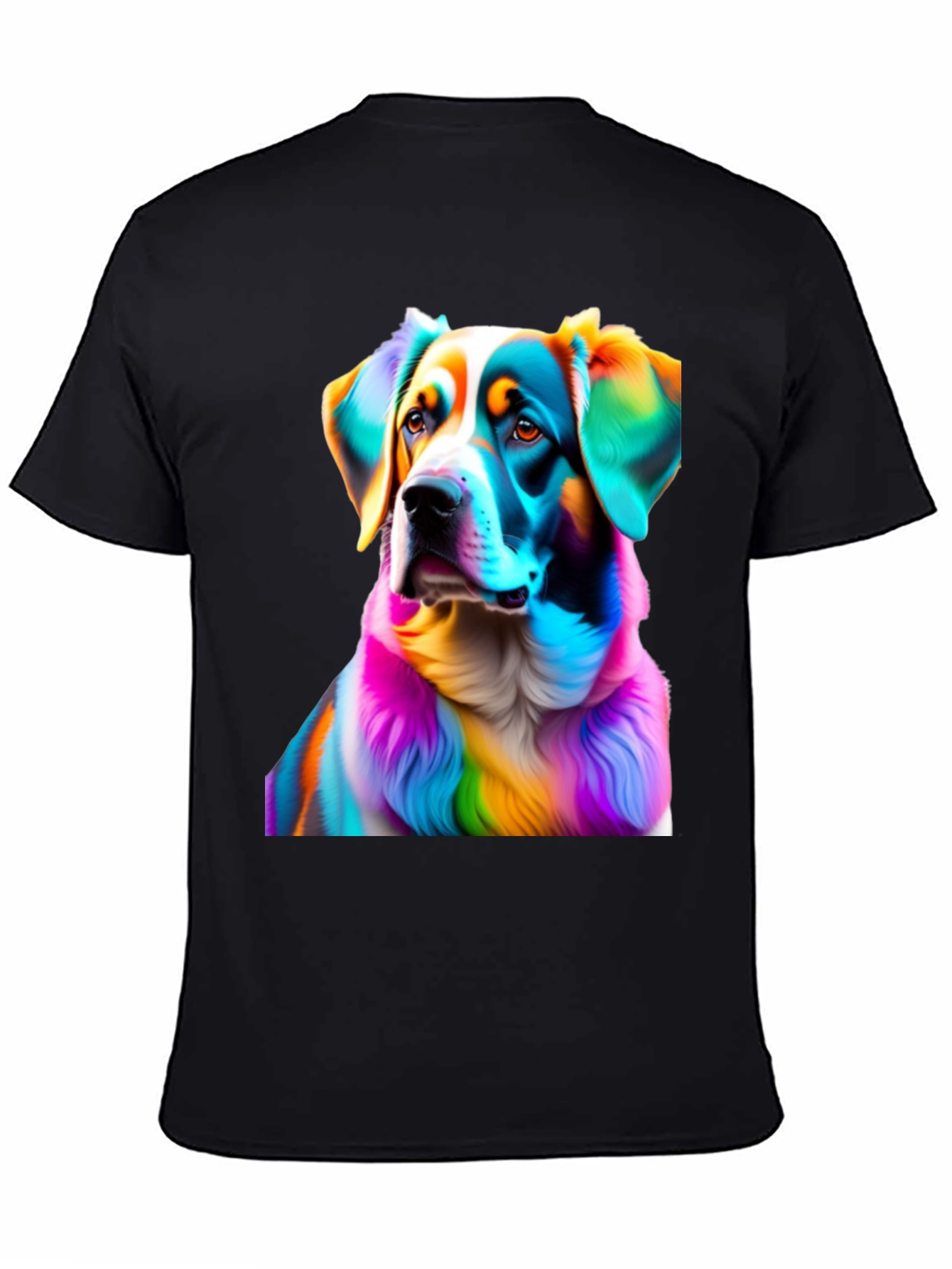 Black Rainbow Dog Portrait Black T-Shirt view 4