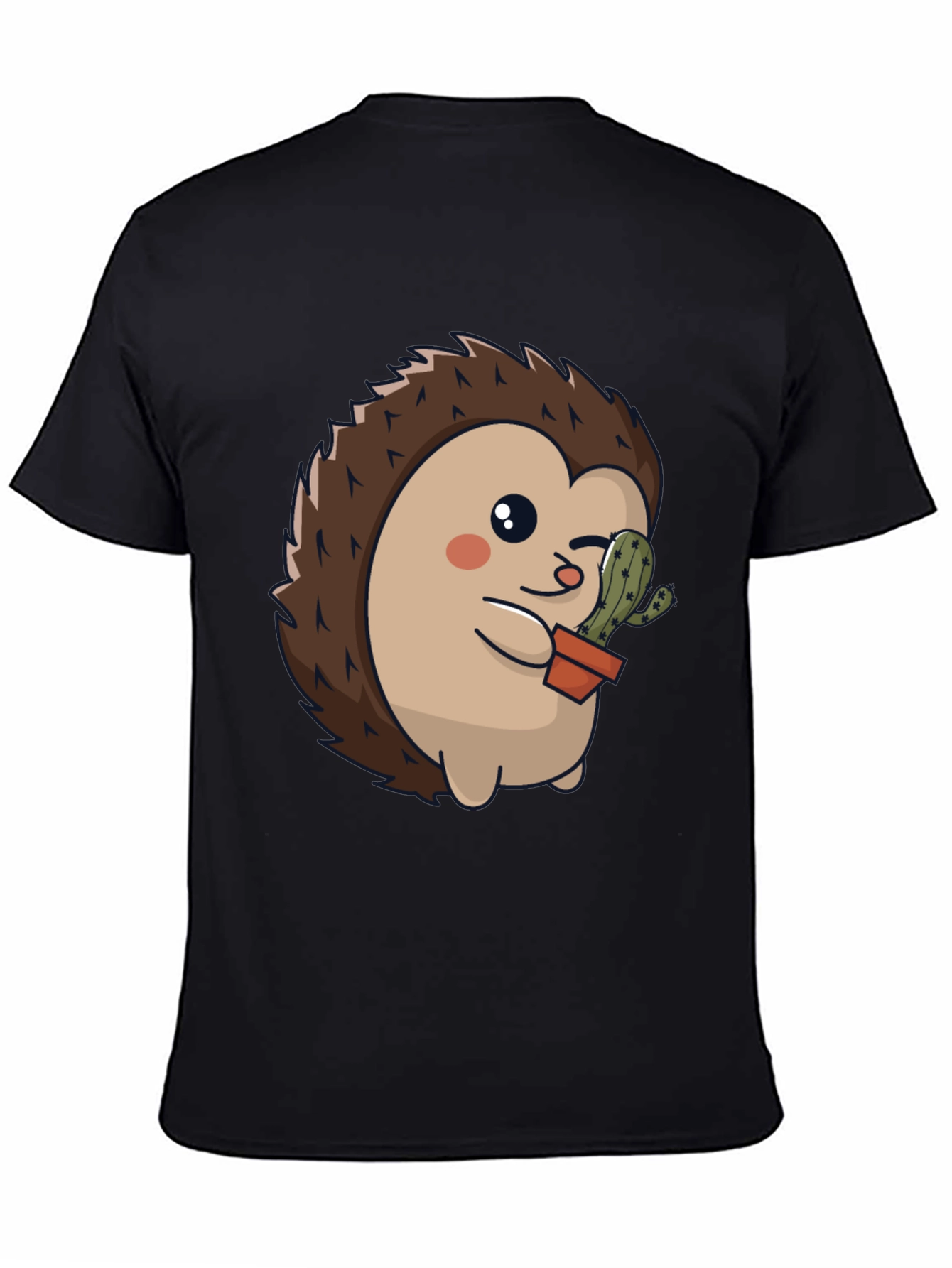 Black Cute Hedgehog with Cactus Graphic Tee view 4