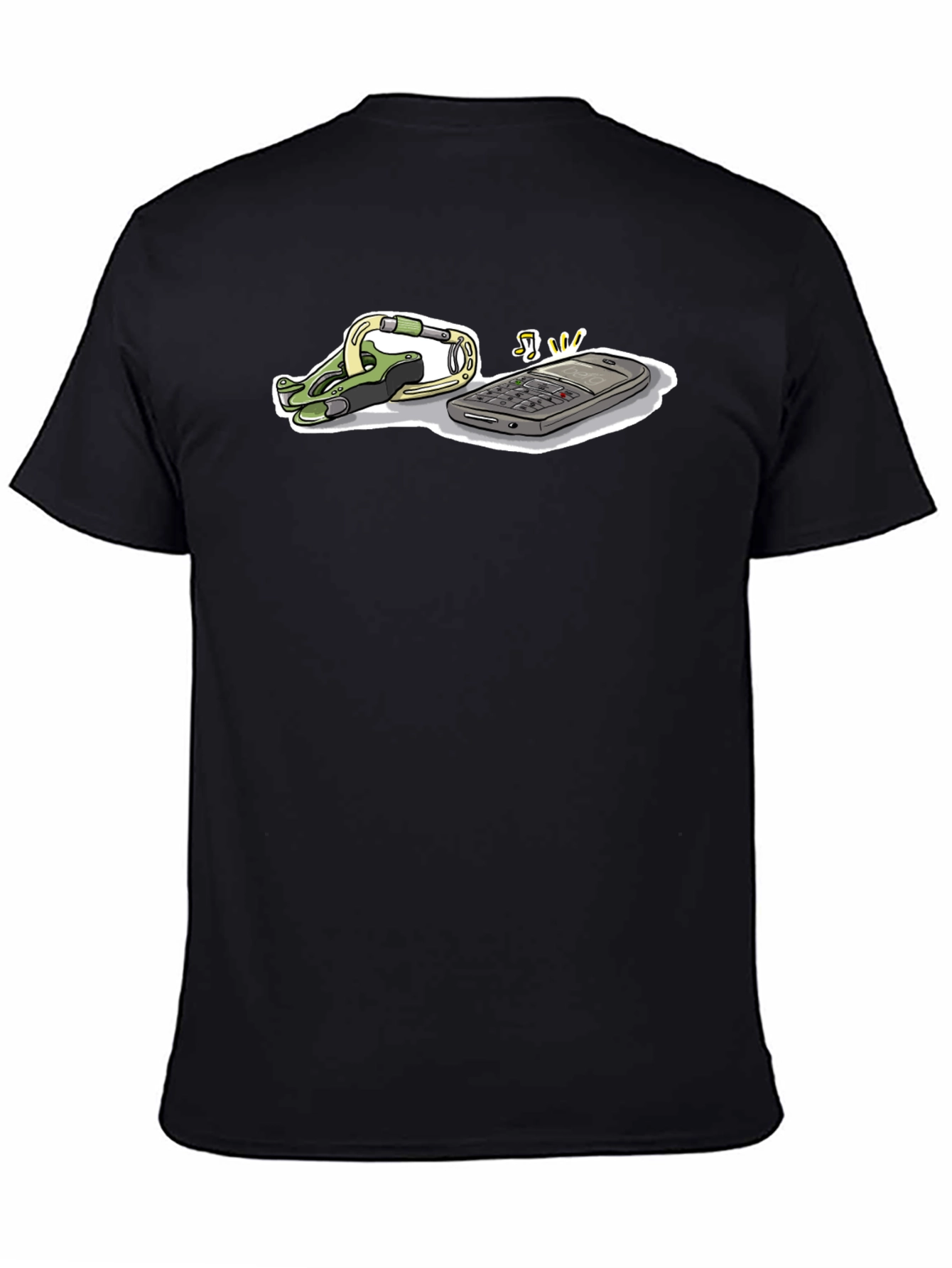 Black Novelty Black T-Shirt with Phone and Carabiner Graphic view 4