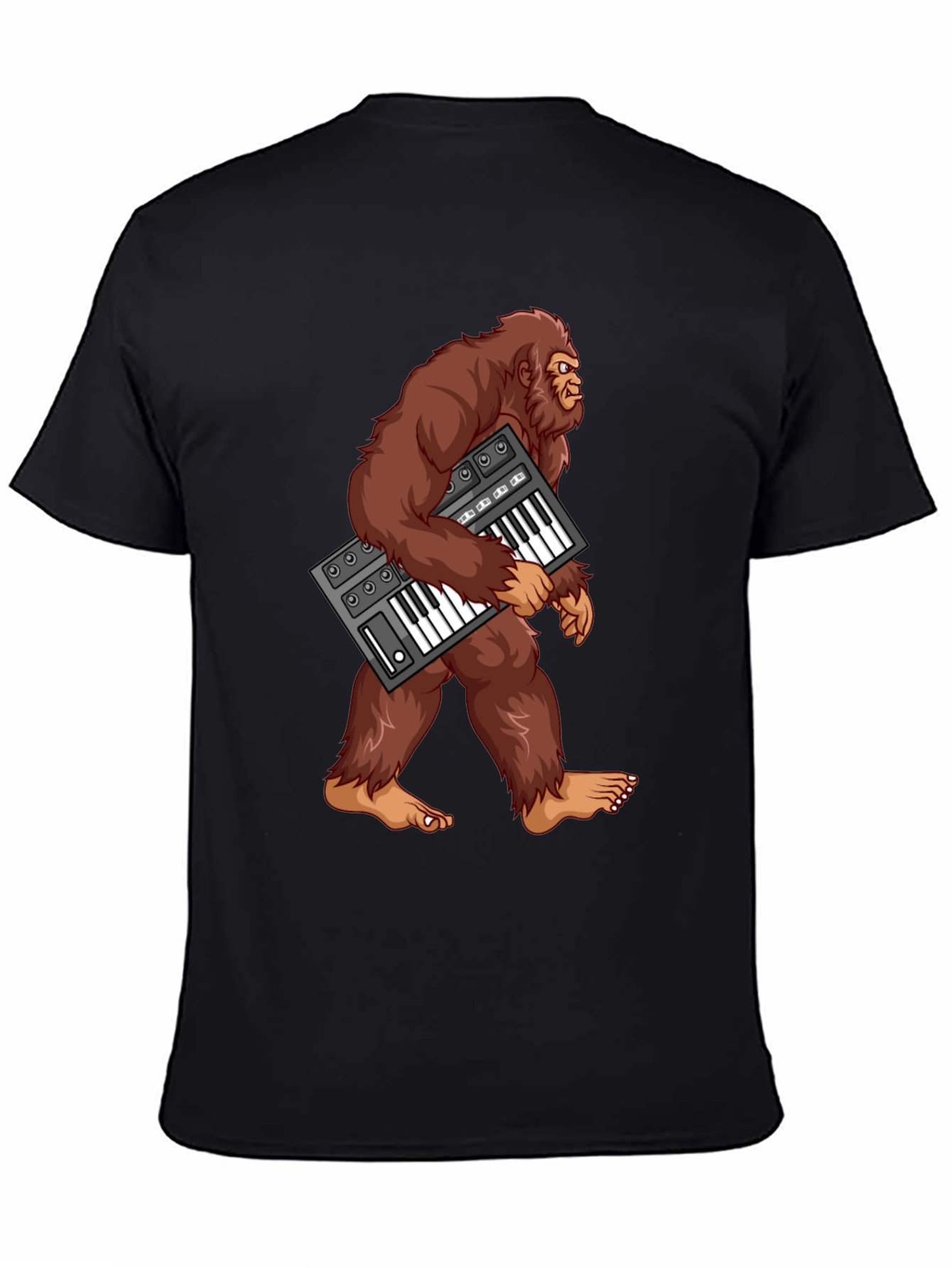 Black Sasquatch Synthesizer T-Shirt - Bigfoot Keyboard Tee view 4