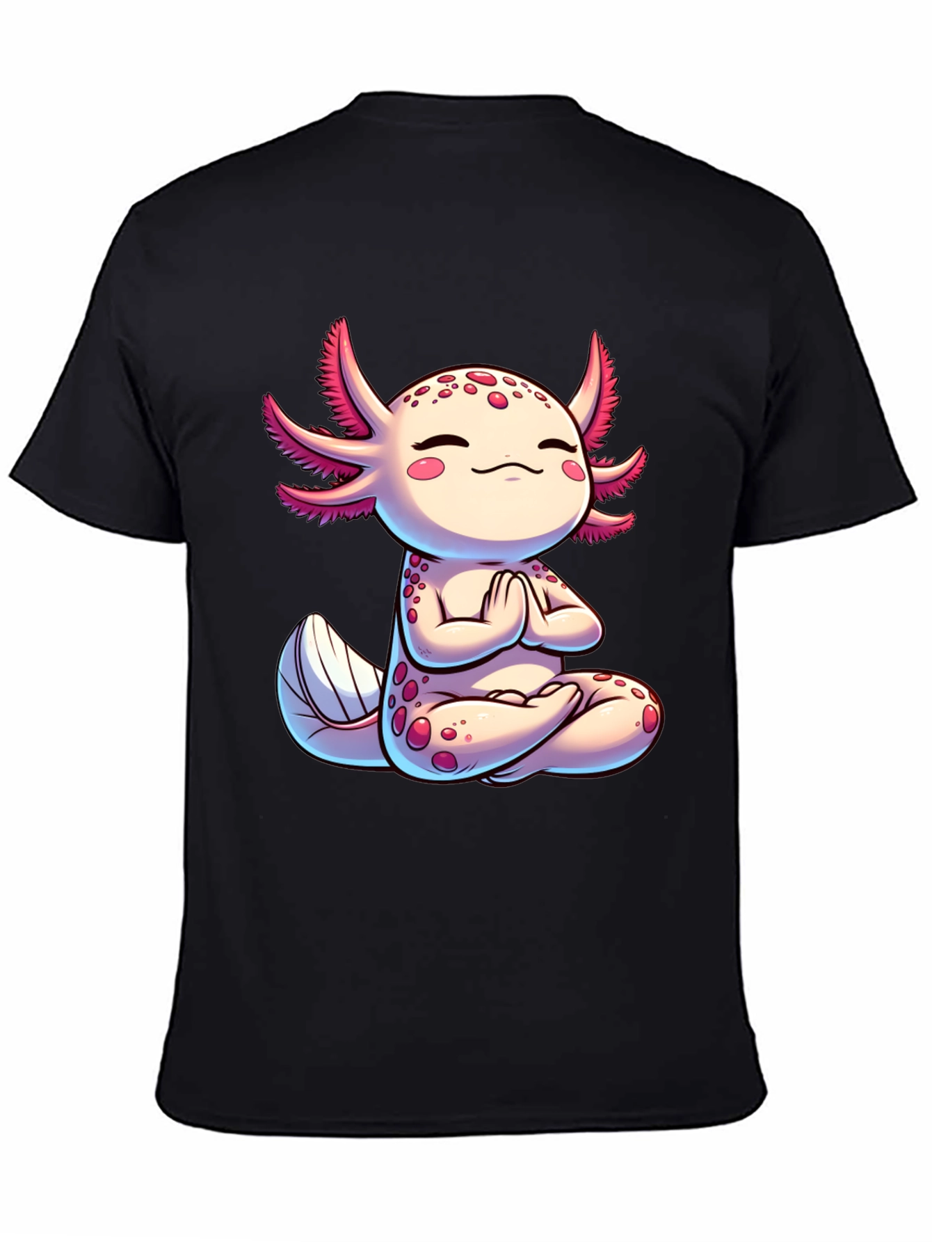 Black Zen Axolotl T-Shirt - Meditating Cute Amphibian view 4