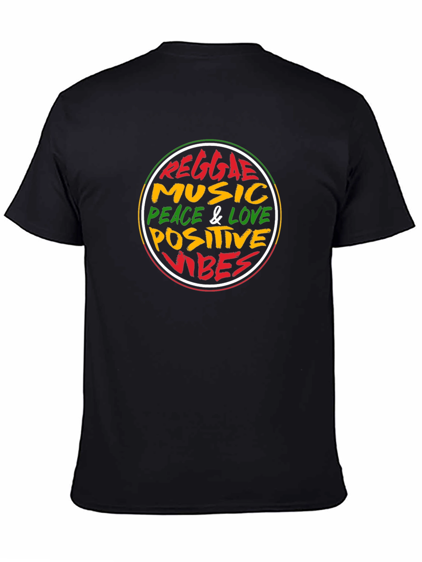 Black Reggae Music Peace & Love Positive Vibes Black T-Shirt view 4