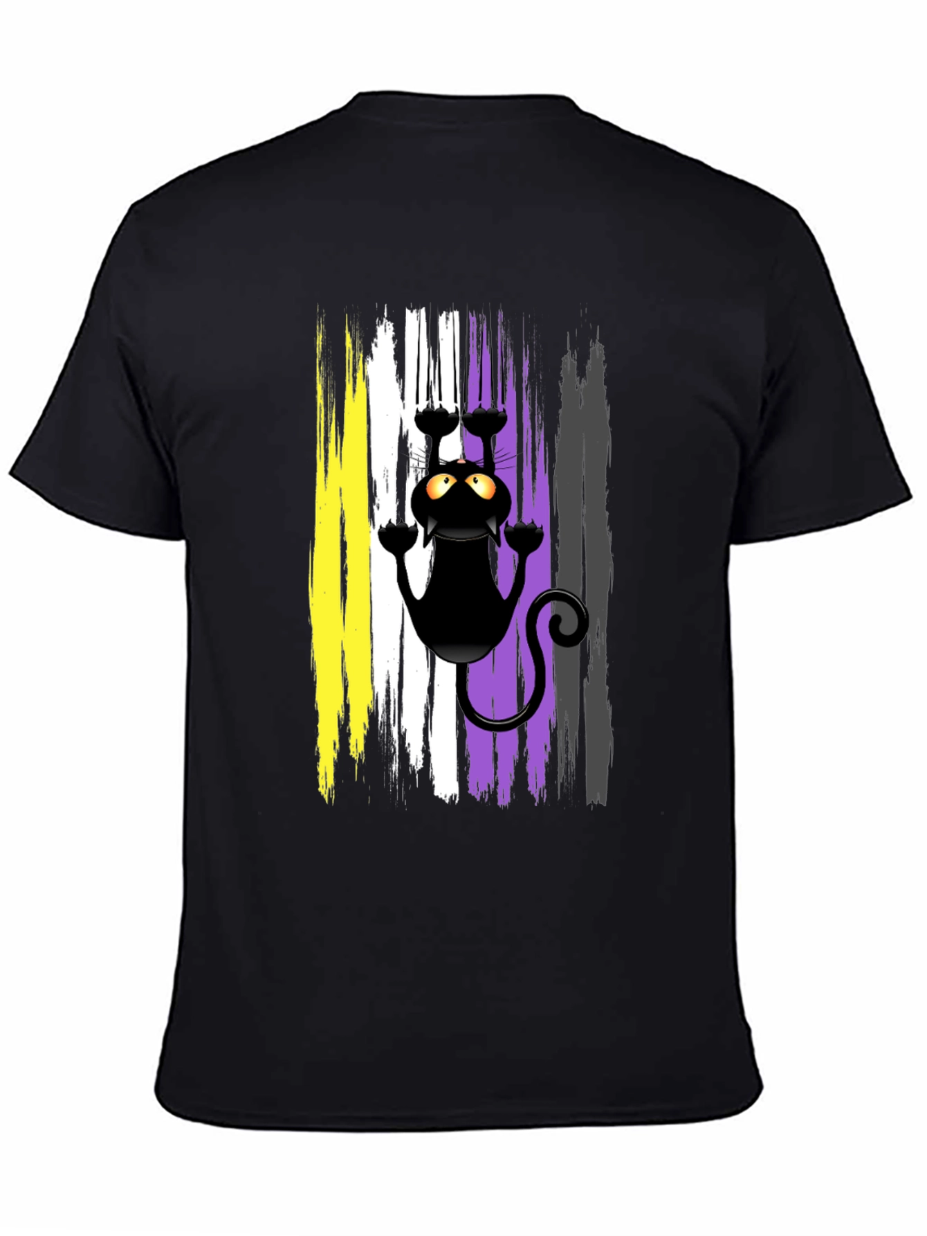 Black Non-Binary Pride Cat T-Shirt view 4