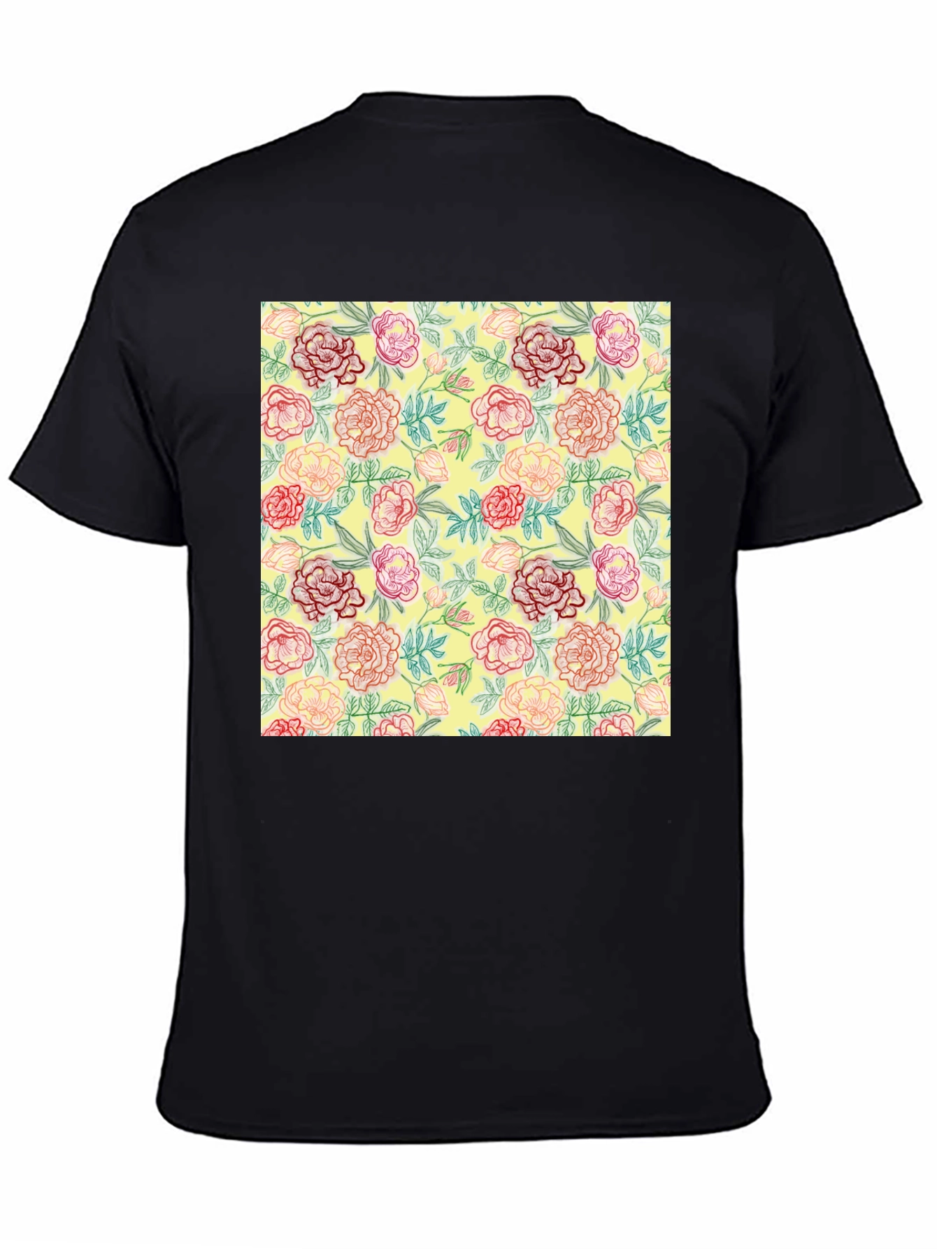 Black Floral Print Crew Neck T-Shirt view 4