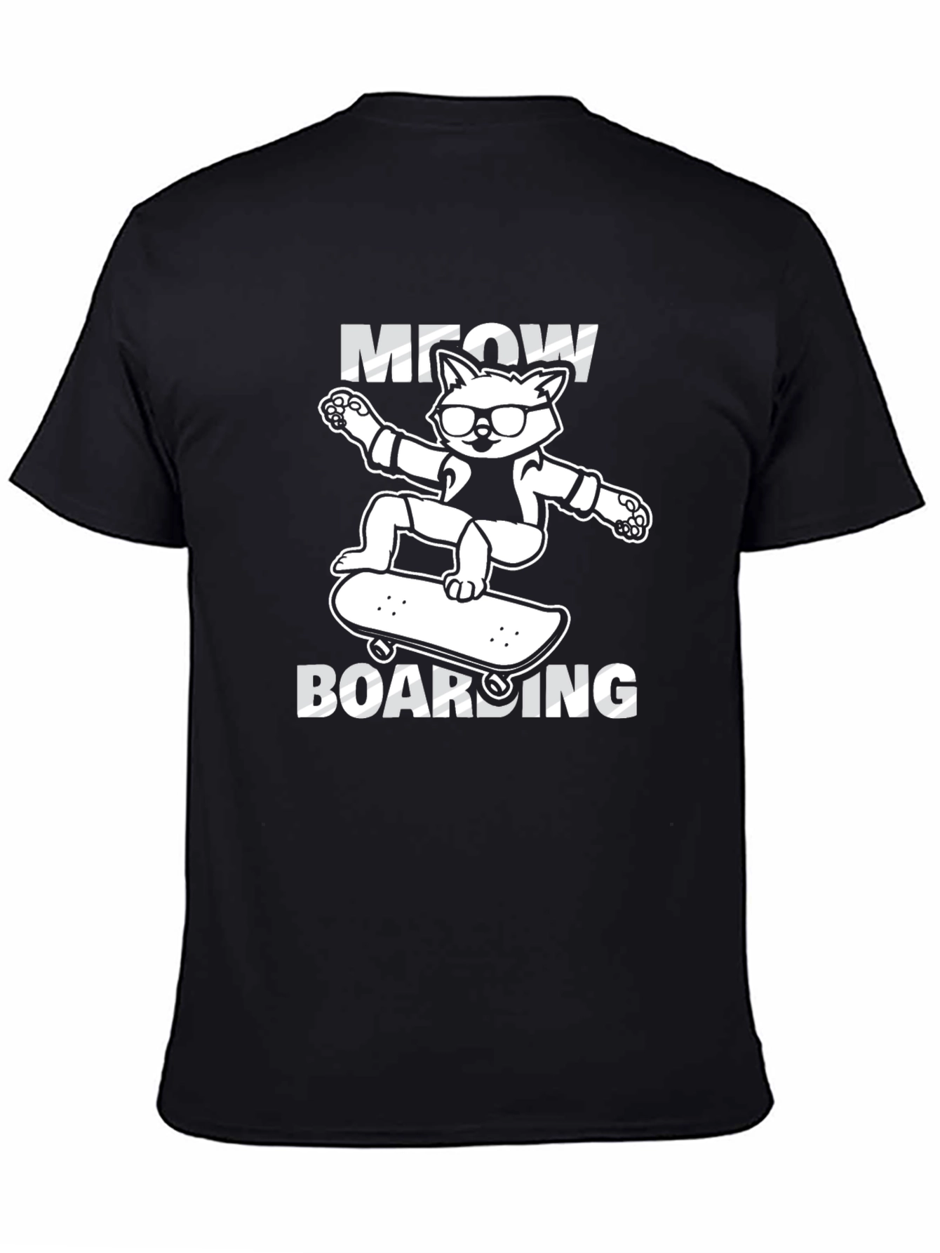 Black Meow Boarding T-Shirt: Skateboard Cat Tee view 4