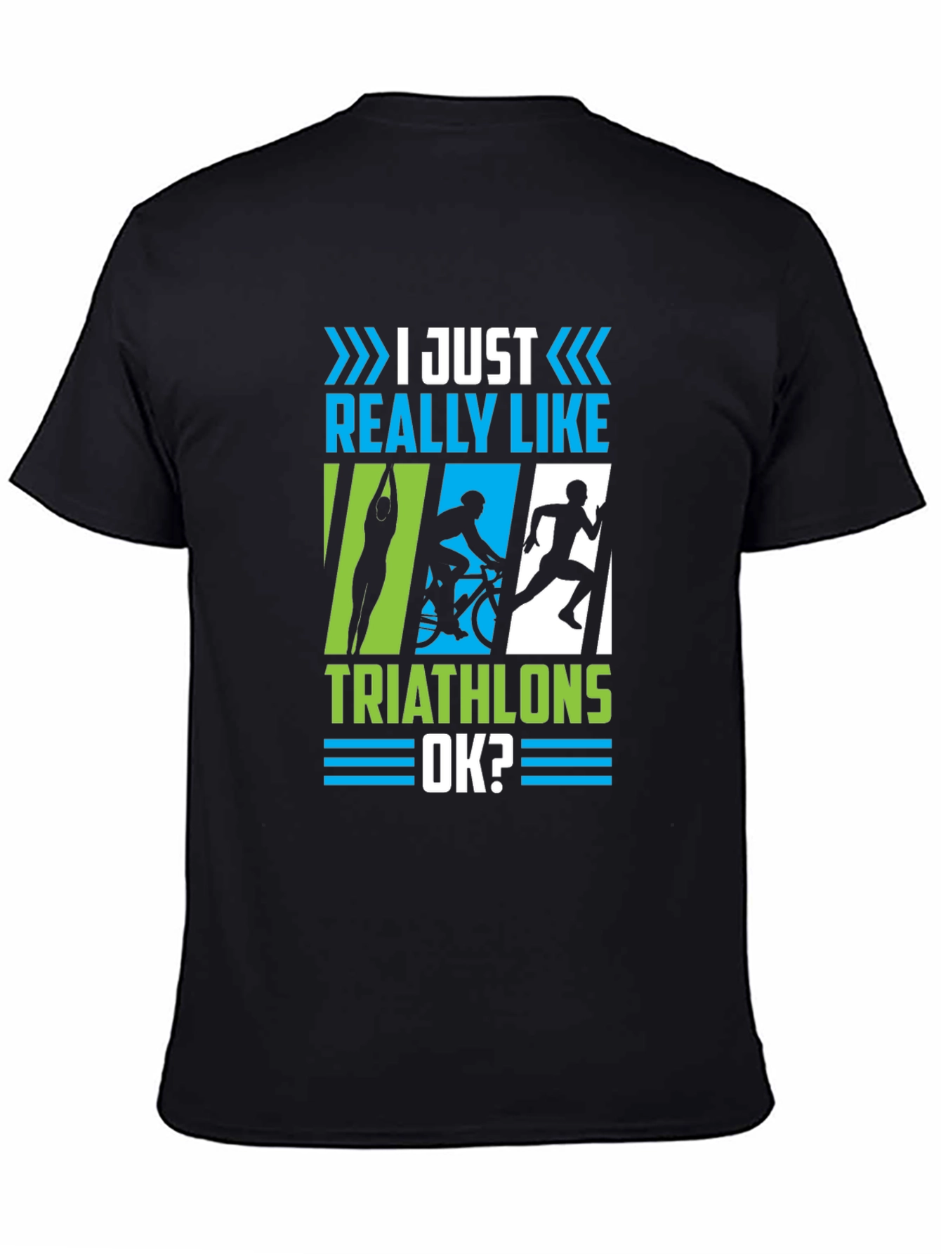 Black Triathlon Lover T-Shirt - I Just Really Like Triathlons OK? view 4