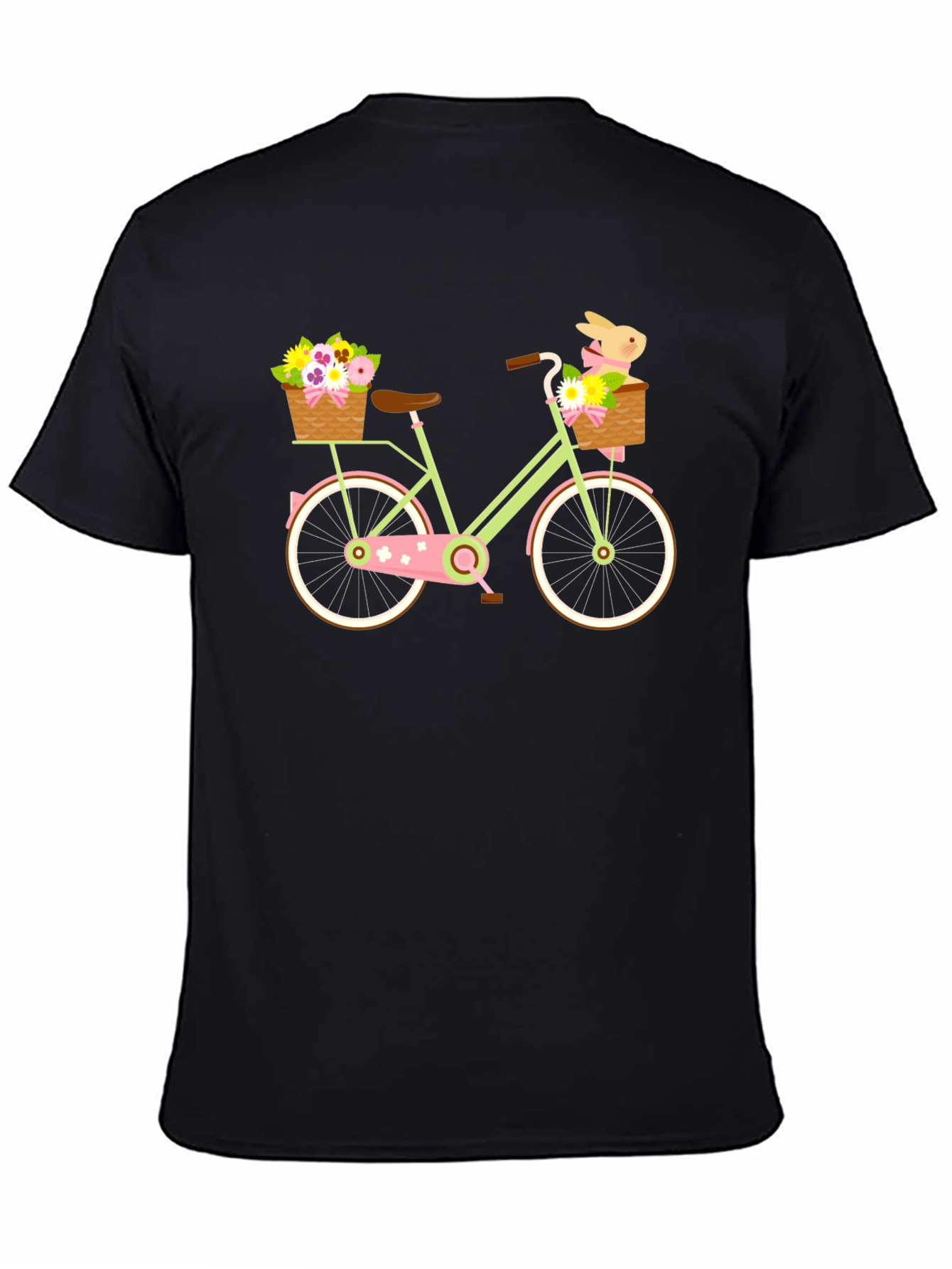 Black Floral Bike T-Shirt - Cute Easter Bunny Design view 4