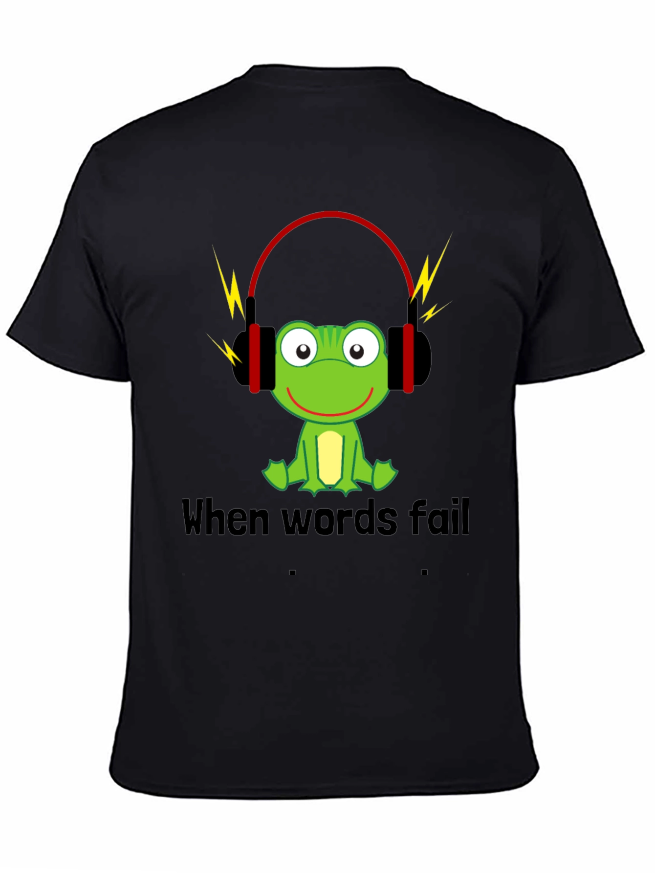 Black Funny Frog Music T-Shirt - When Words Fail, Music Speaks view 4
