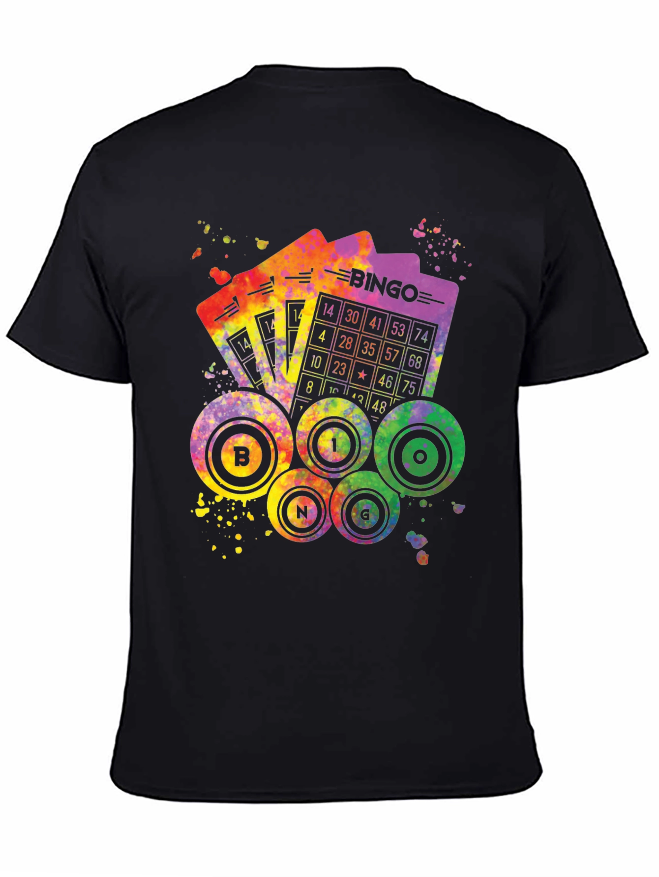 Black Colorful Bingo T-Shirt - Lucky Numbers Tee view 4