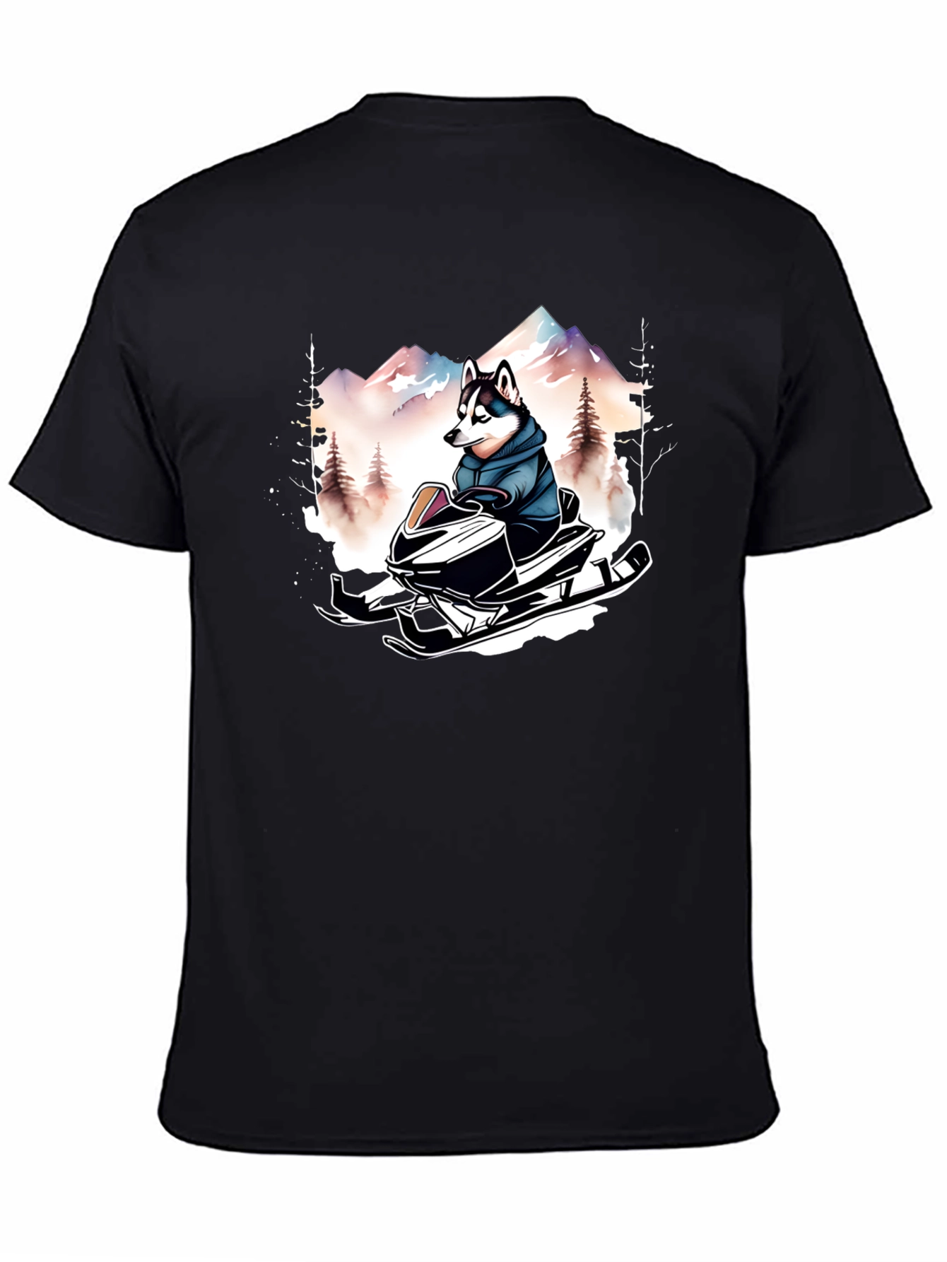 Black Husky on Snowmobile Graphic Tee view 4