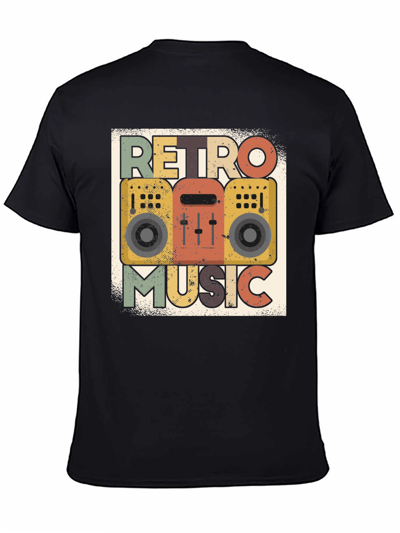 Black Retro Music Graphic Tee - Vintage Boombox T-Shirt view 4