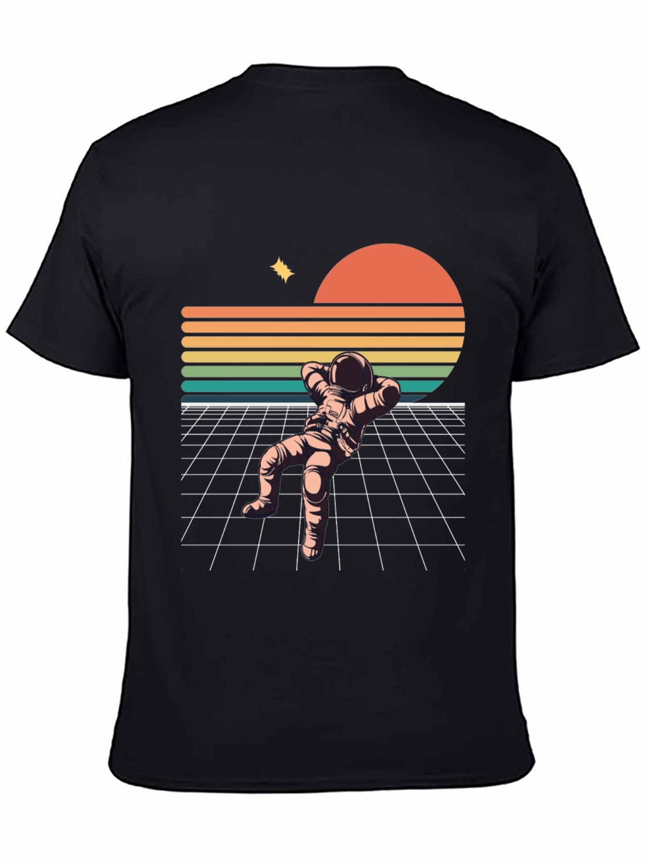 Black Retro Astronaut Relaxing Black T-Shirt view 4