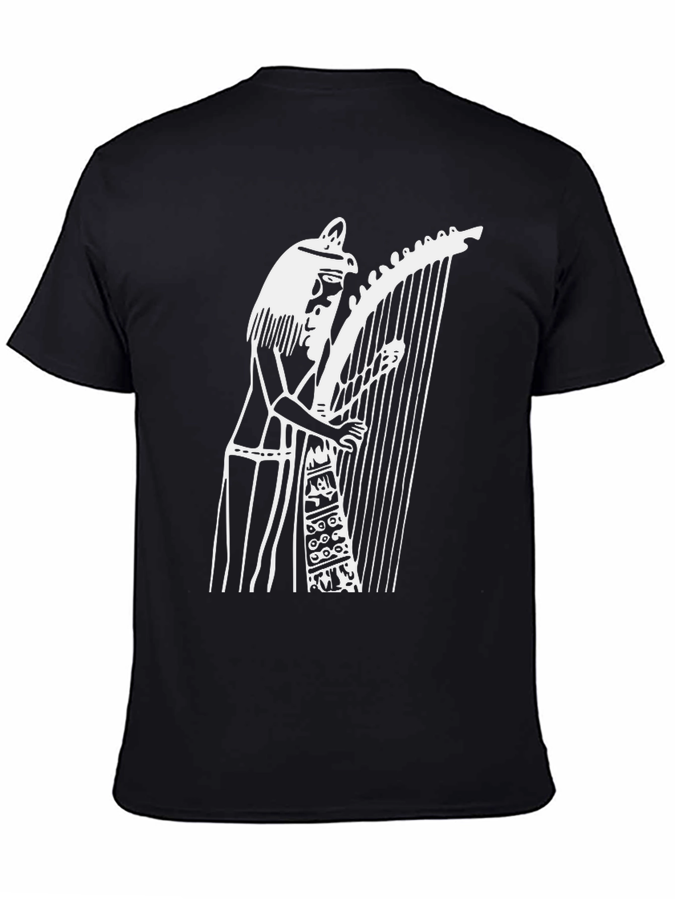 Black Egyptian Harp Player Graphic T-Shirt - Black view 4