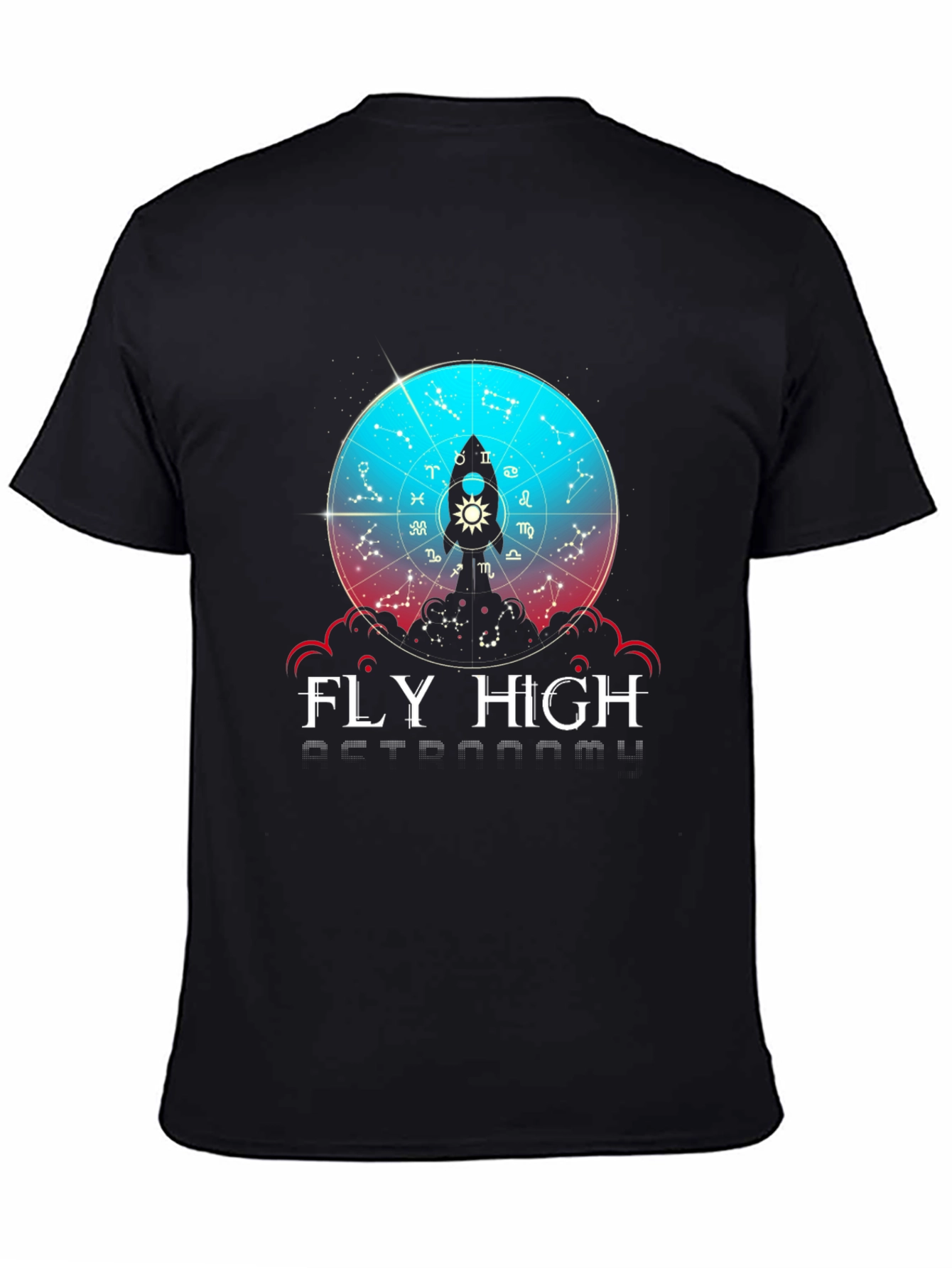 Black Fly High Astronomy T-Shirt - Zodiac Rocket Design view 4