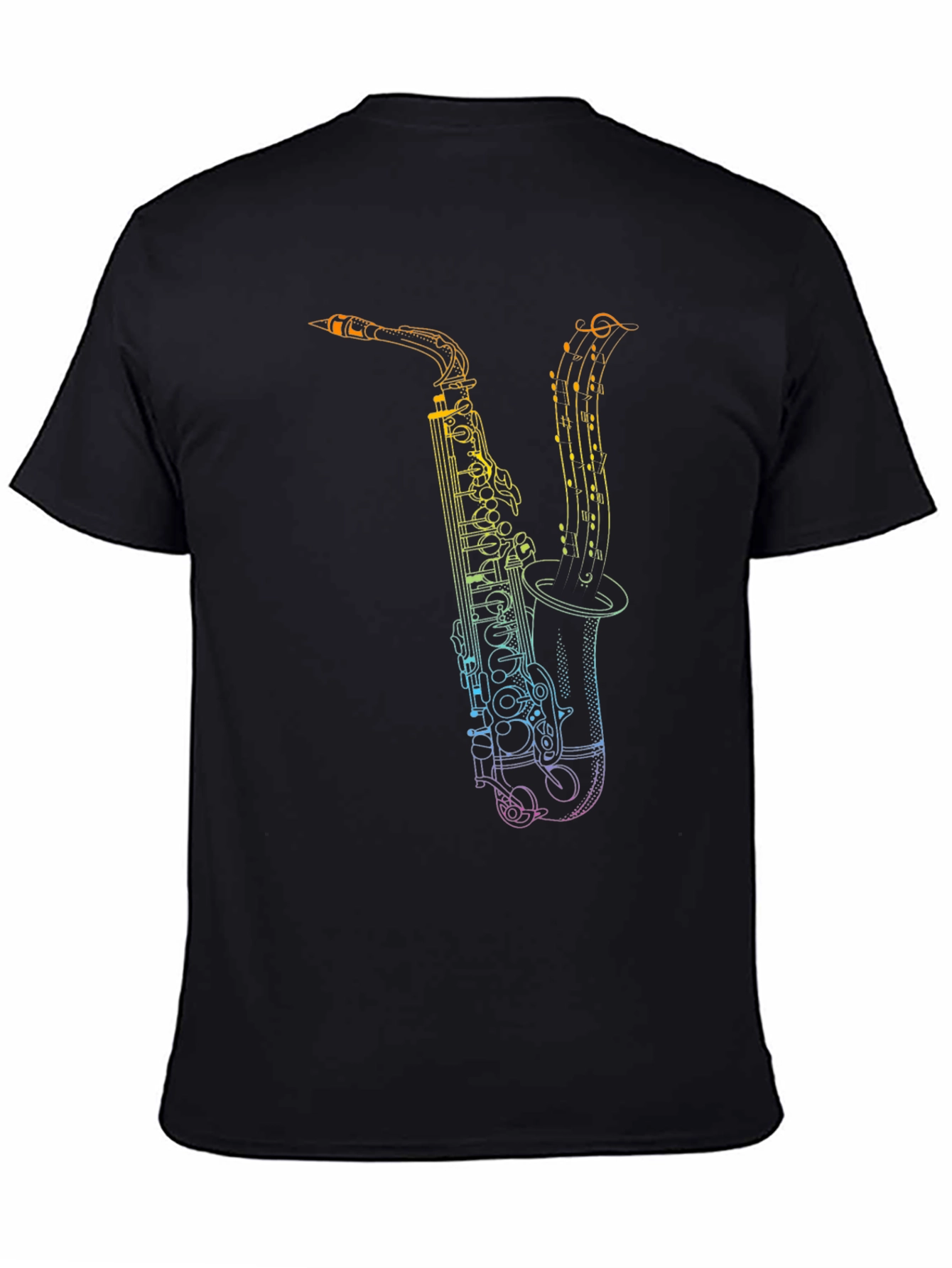 Black Saxophone Music Notes Graphic Tee view 4