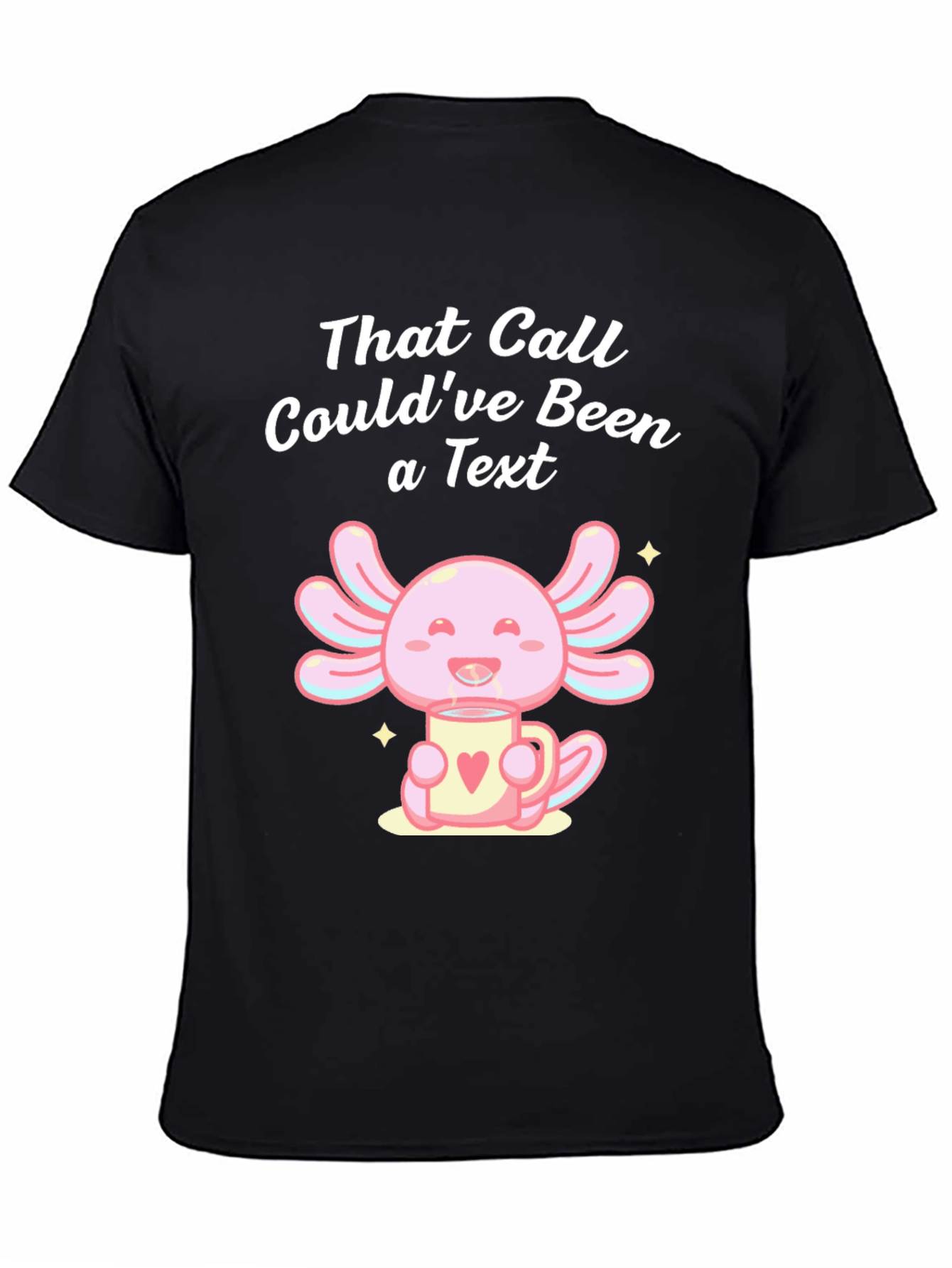 Black Axolotl Texting Humor T-Shirt view 4