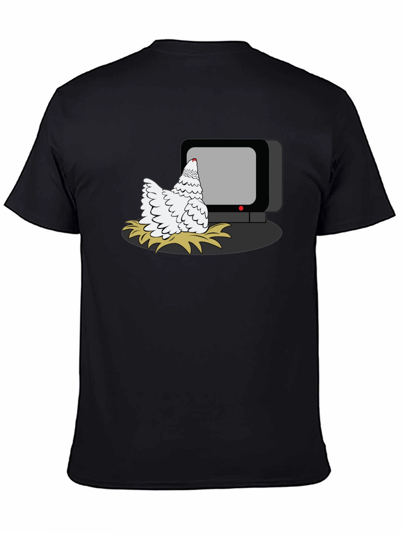Black Chicken Watching TV Graphic T-Shirt view 4