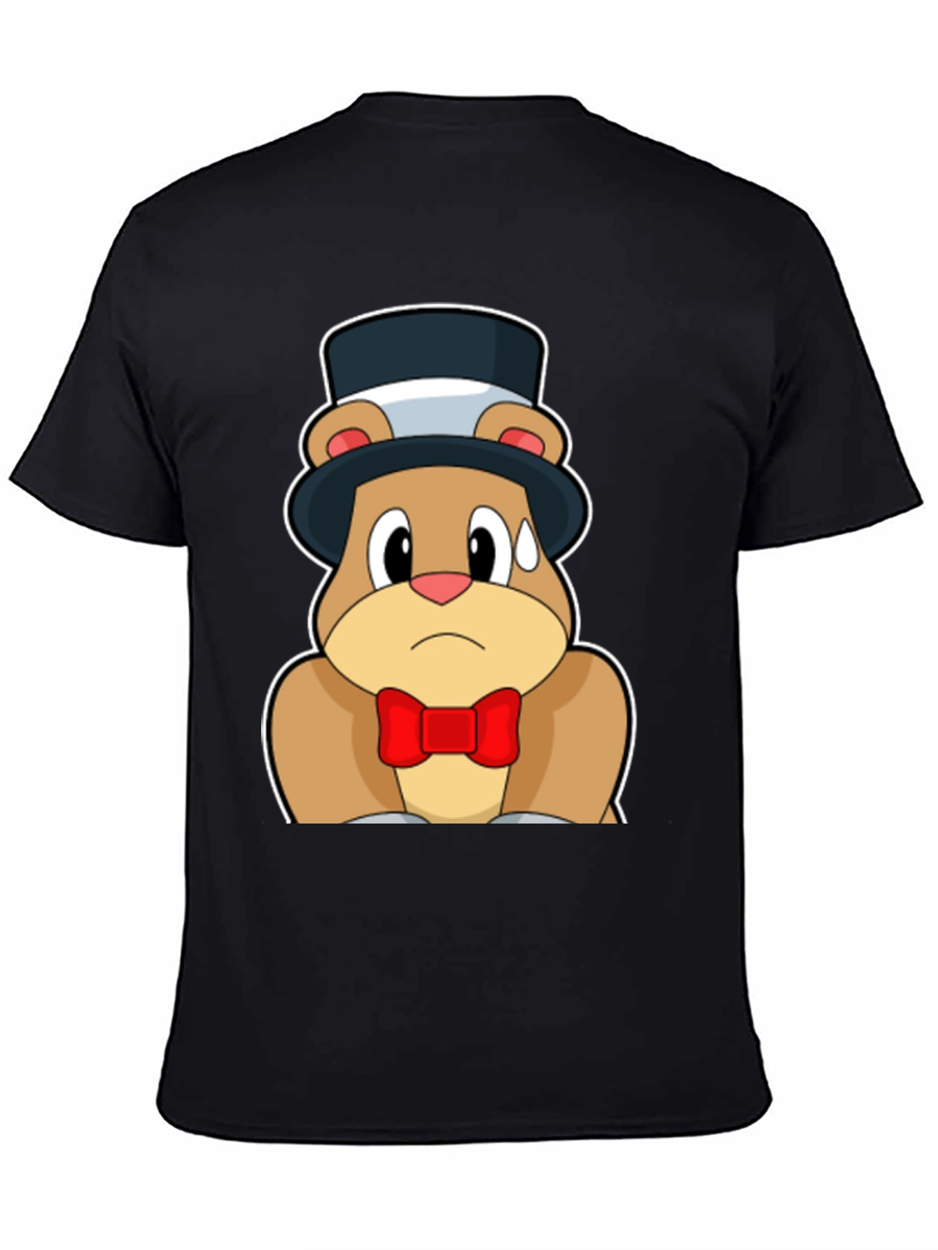 Black Cartoon Bear Top Hat Bowtie Black T-Shirt view 4
