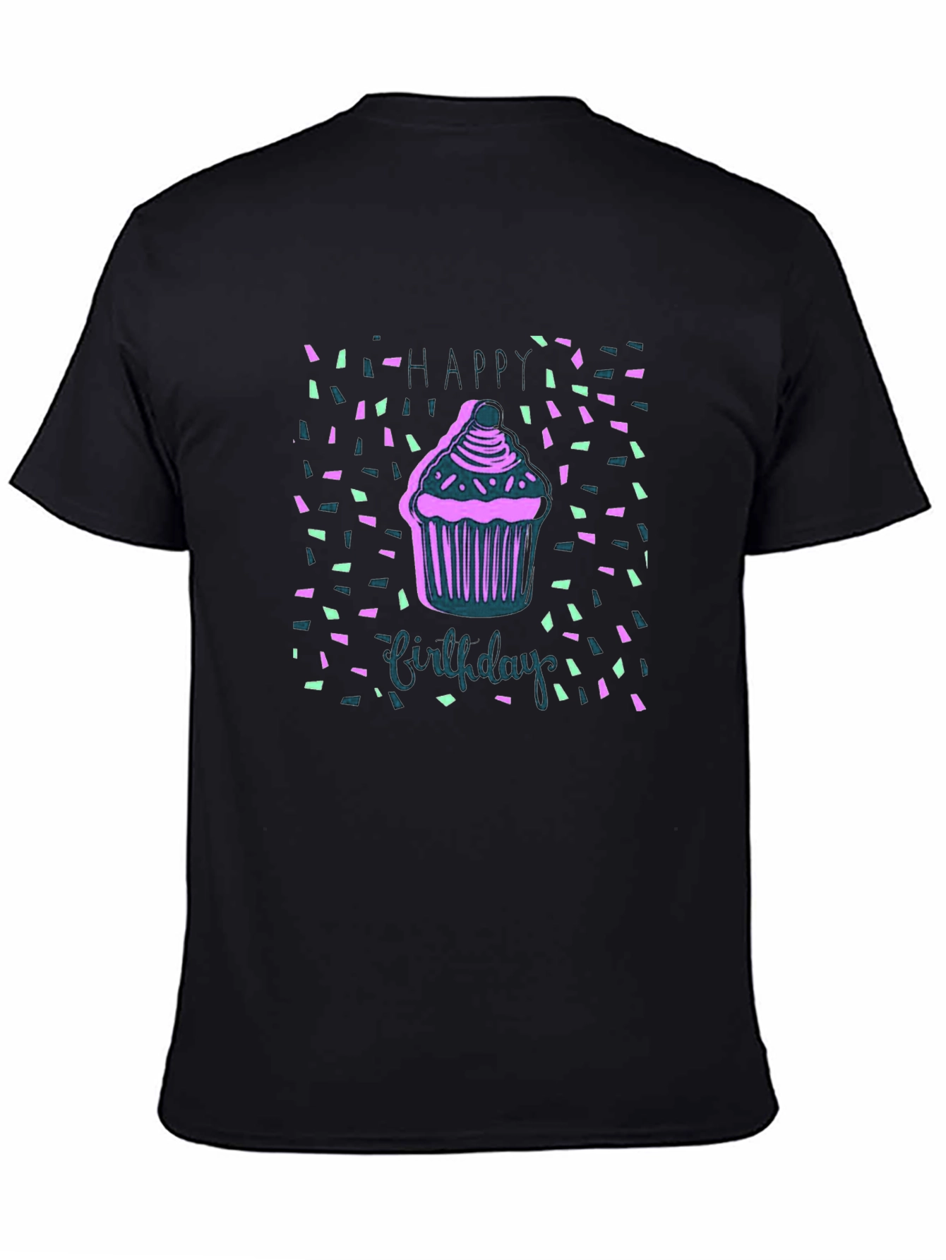 Black Happy Birthday Cupcake T-Shirt view 4