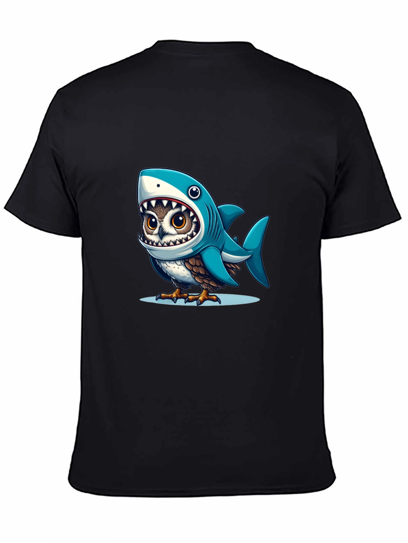 Black Shark Owl Graphic Tee - Unique Cartoon Design view 4