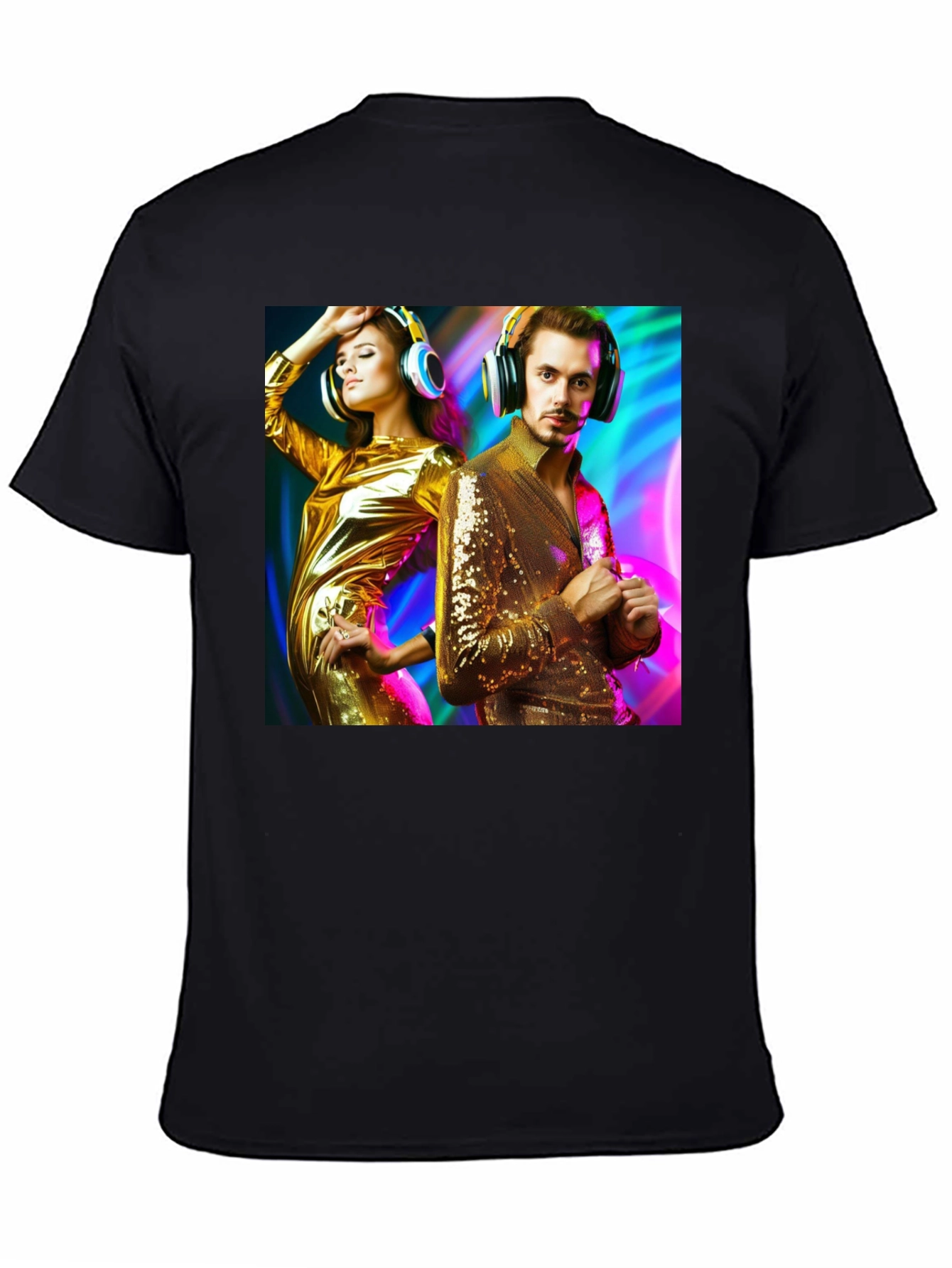 Black Retro Disco Couple Graphic T-Shirt view 4