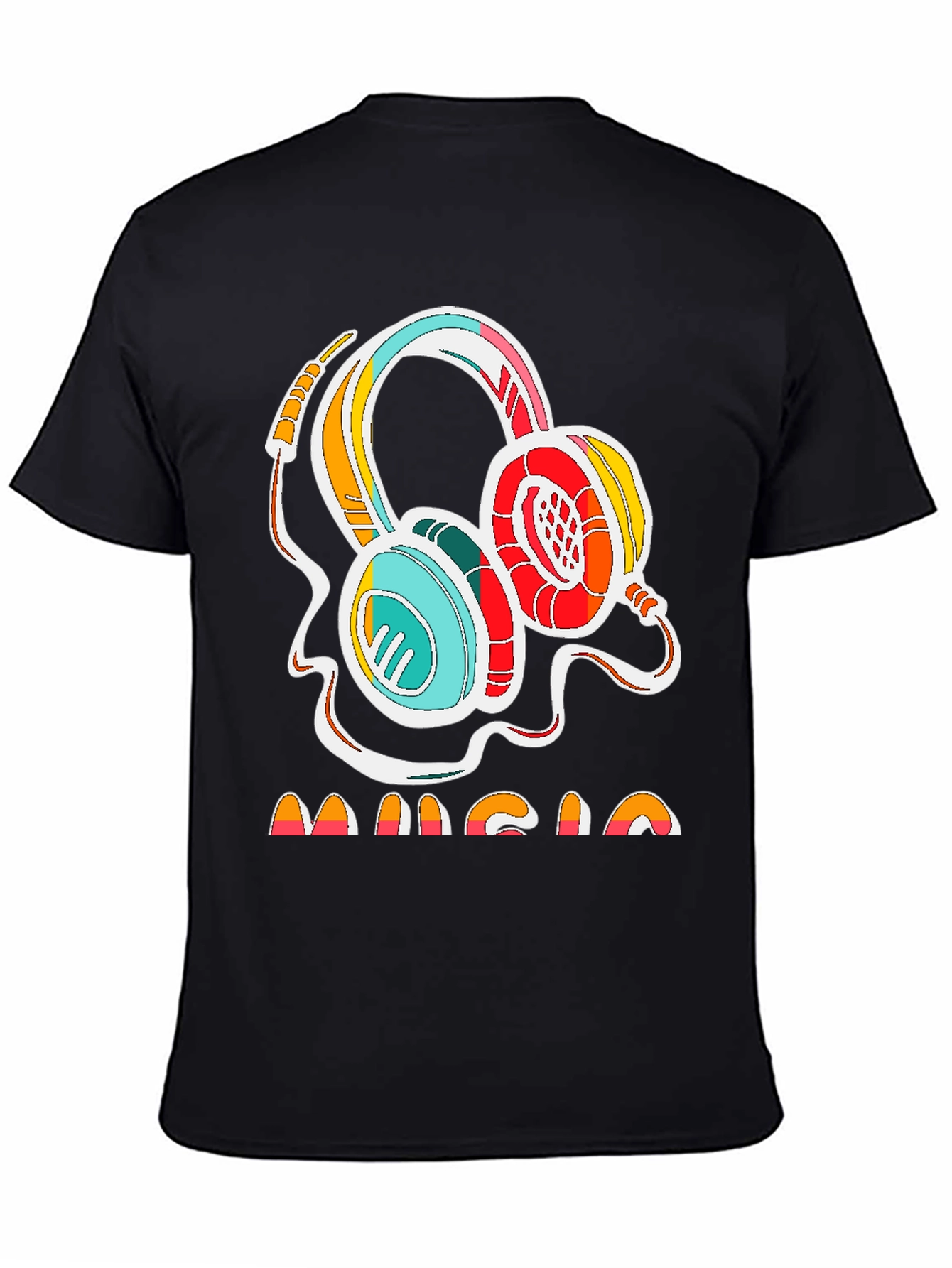 Black Retro Music Headphones Graphic Tee - Stylish Cotton Shirt view 4