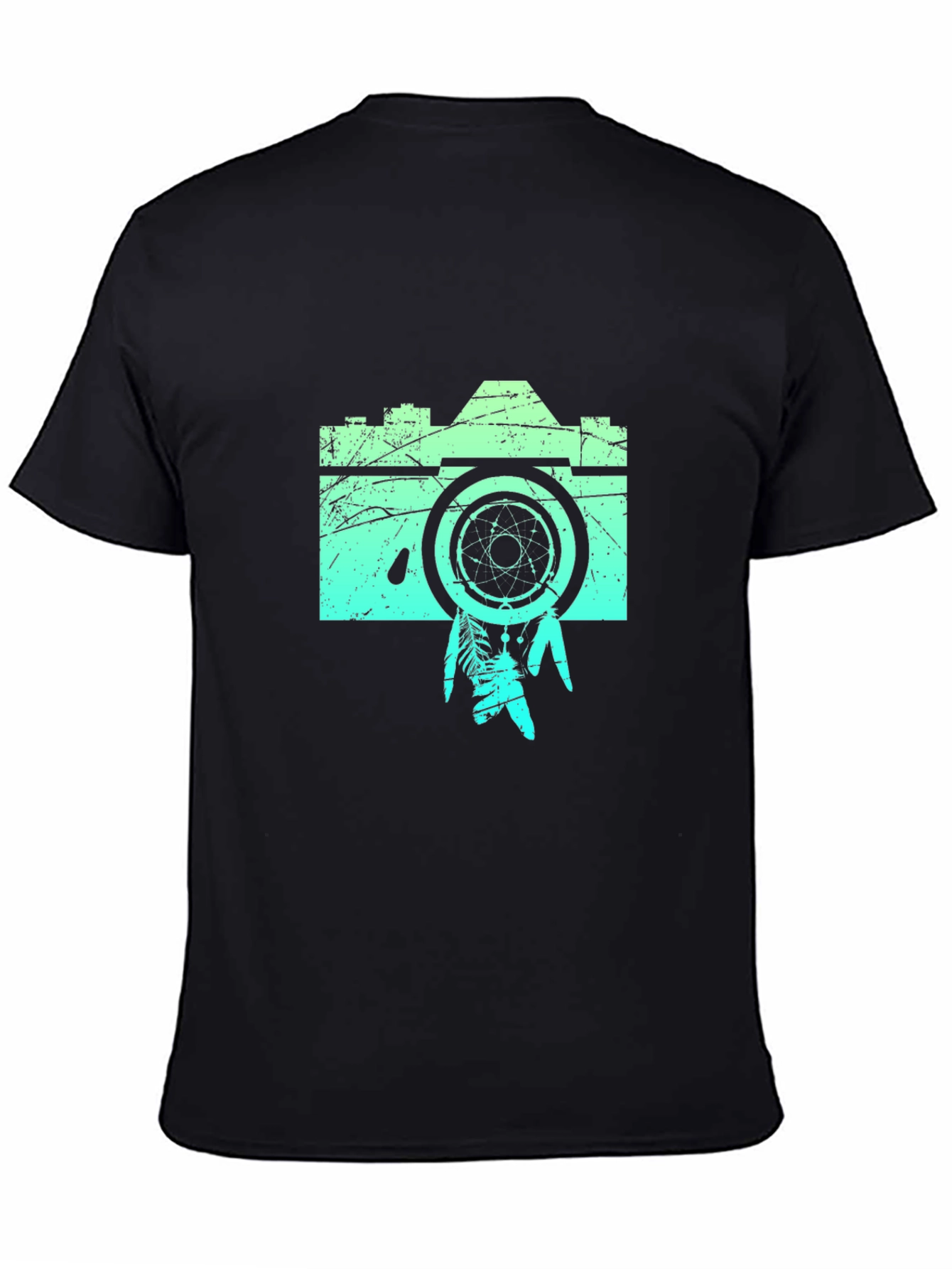 Black Retro Camera Graphic Tee -  Black Cotton Blend Shirt view 4