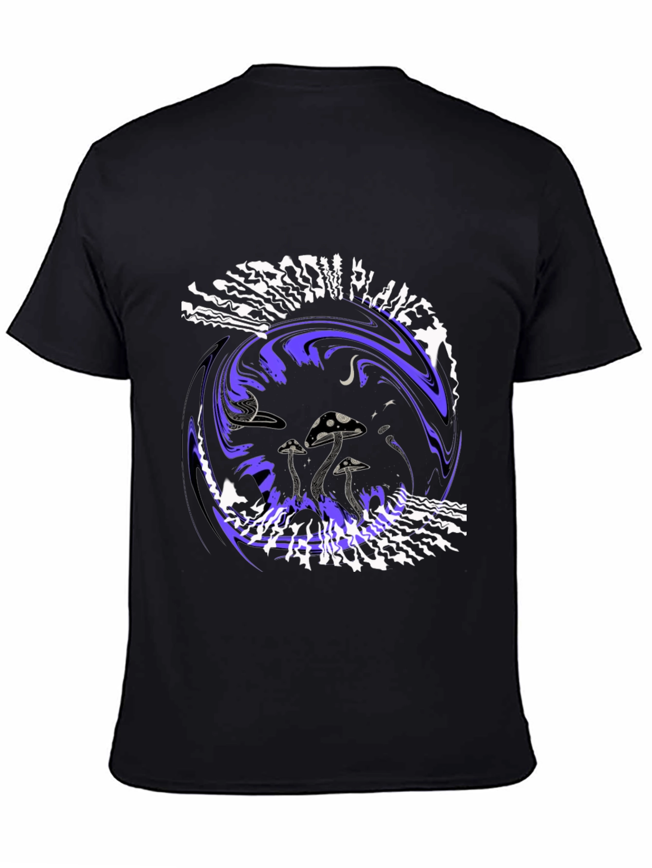 Black Mushroom Planet Graphic Tee - Black Crew Neck T-Shirt view 4