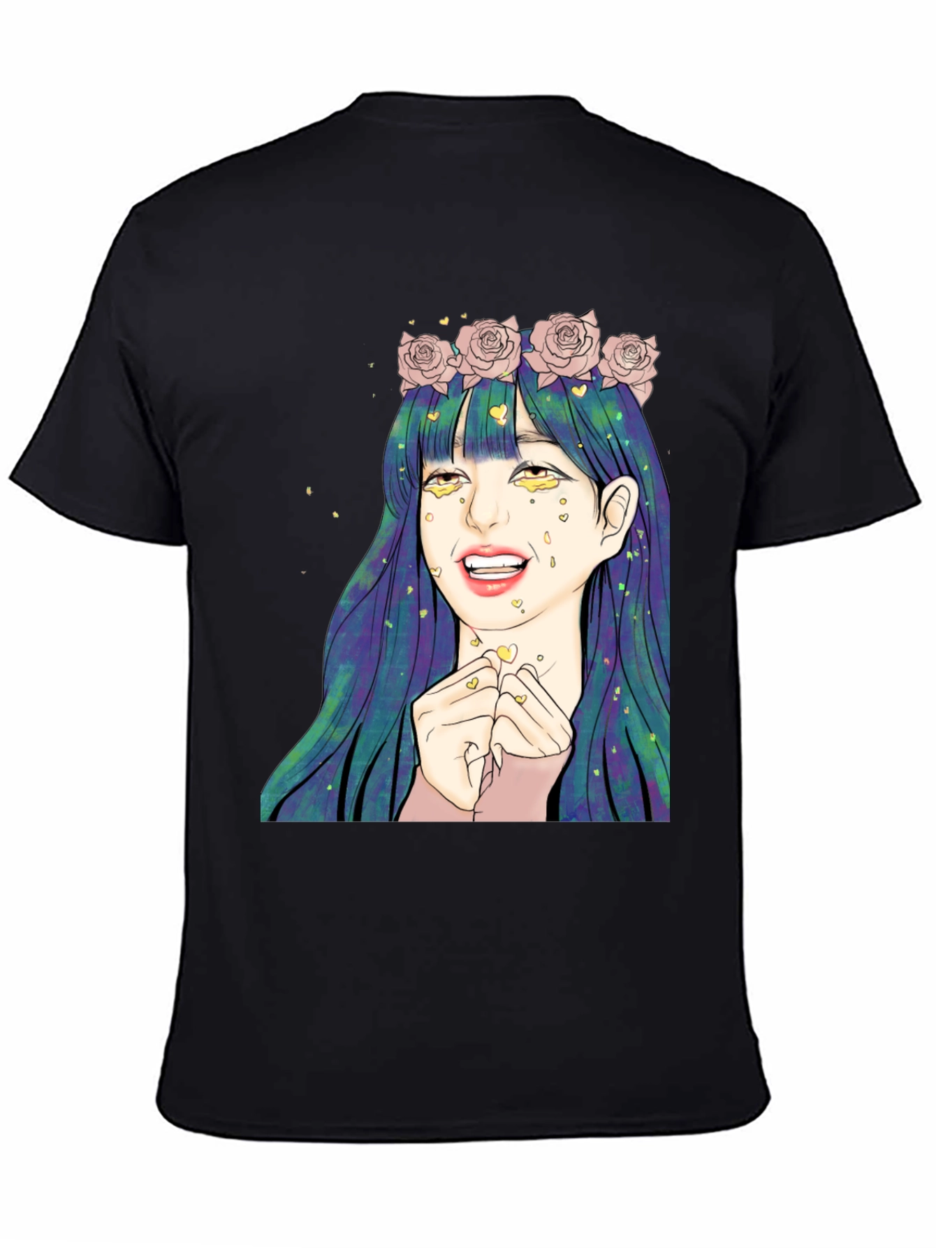 Black Anime Girl Graphic Tee - Black Unisex T-Shirt view 4