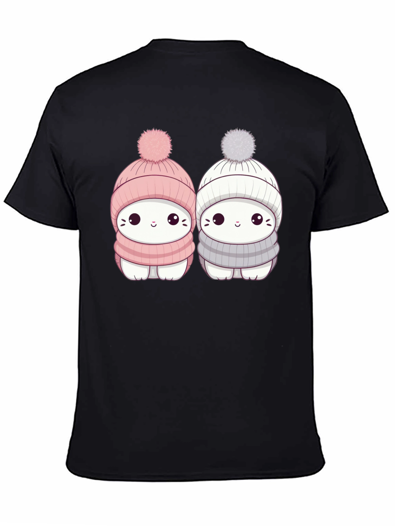 Black Cute Winter Cat T-Shirt view 4