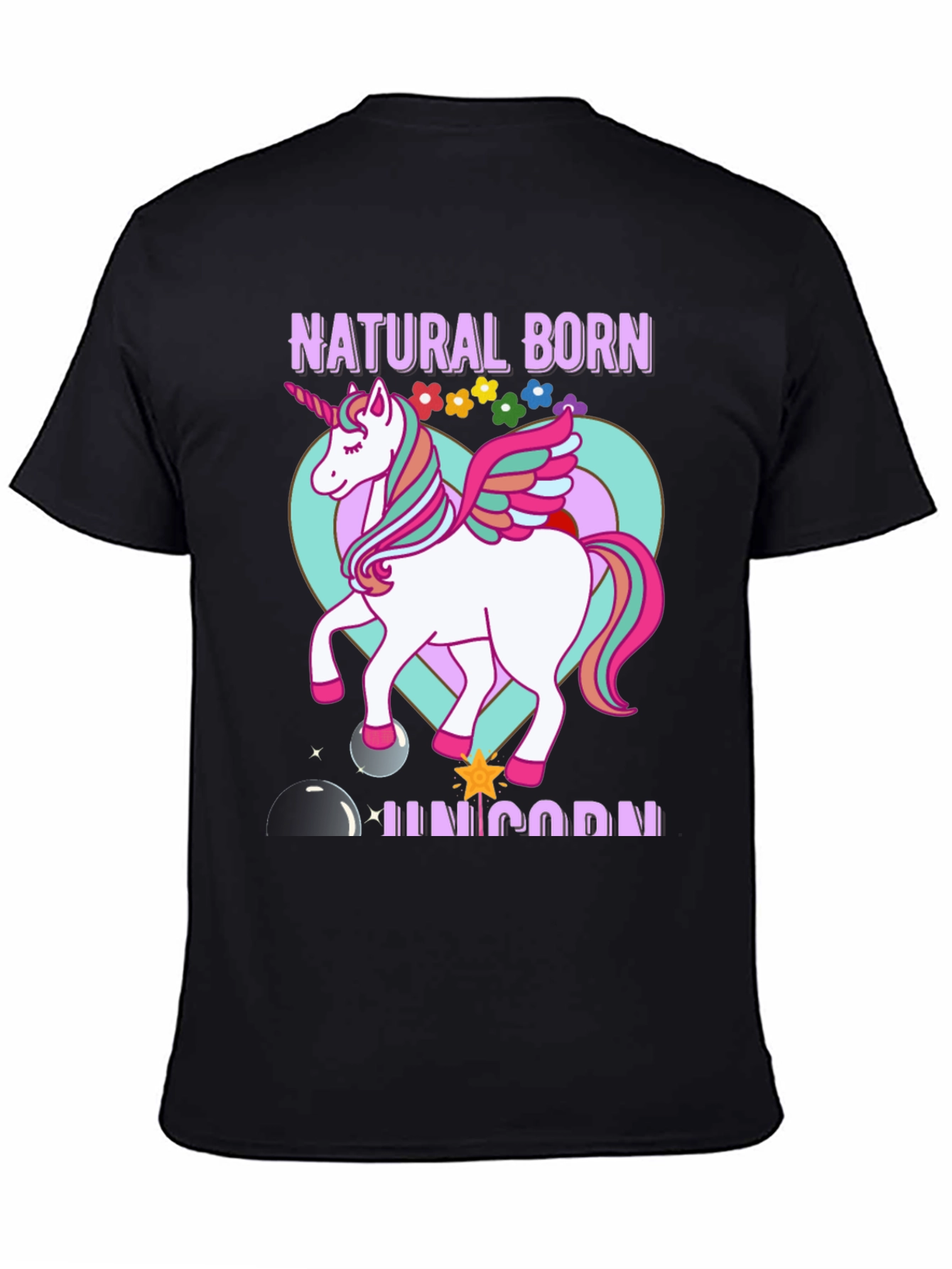Black Natural Born Unicorn T-Shirt view 4