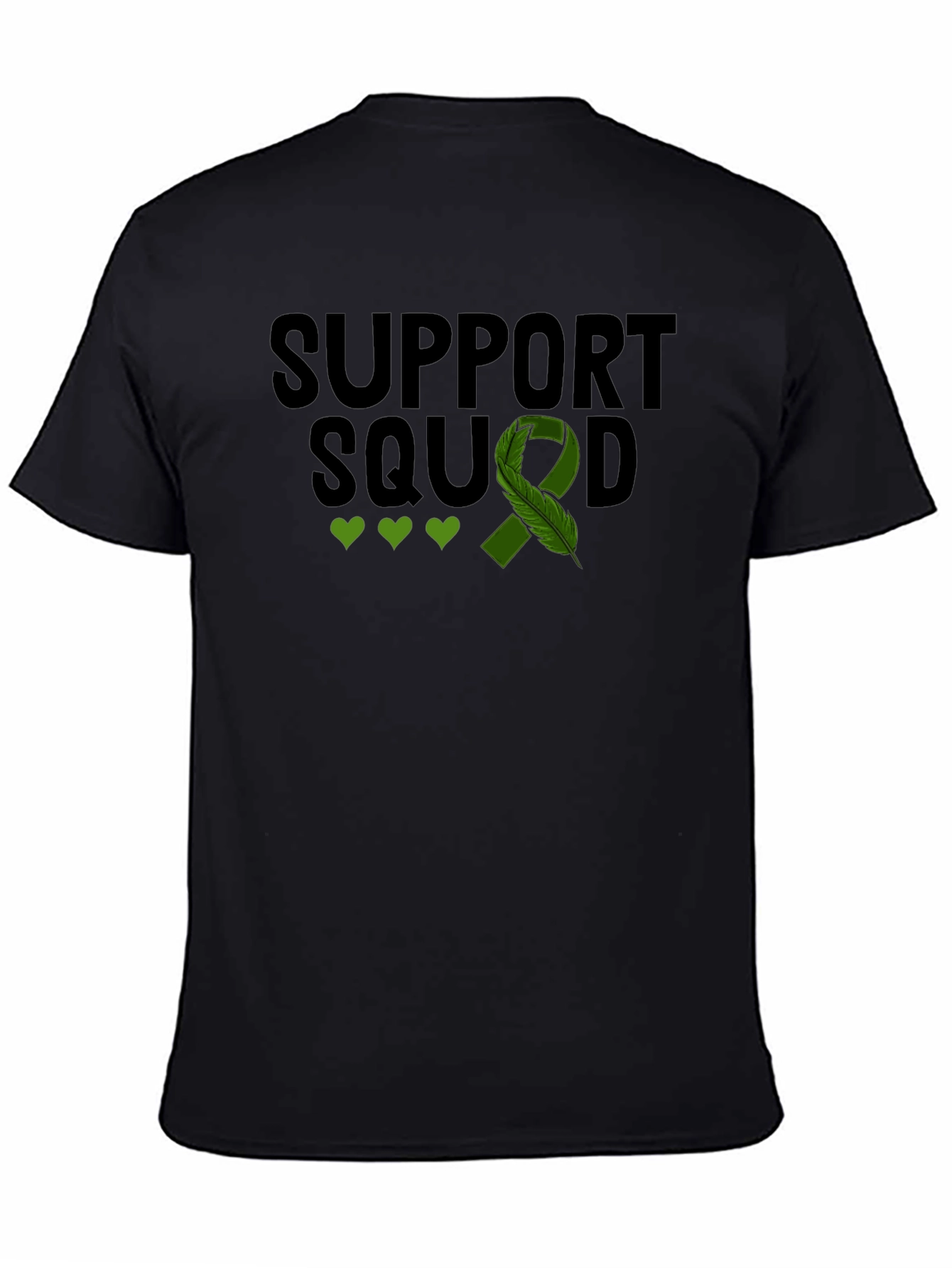Black Support Squad T-Shirt - Green Ribbon Mental Health view 4