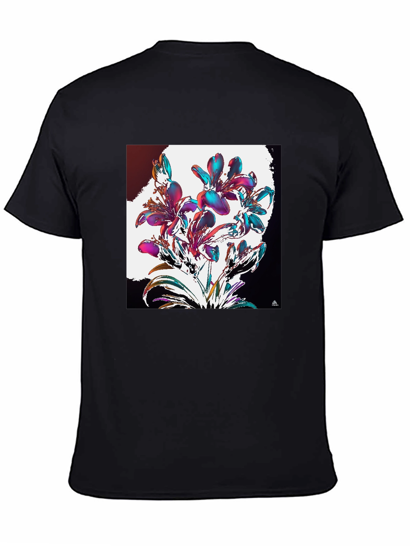 Black Floral Abstract Graphic Black T-Shirt view 4