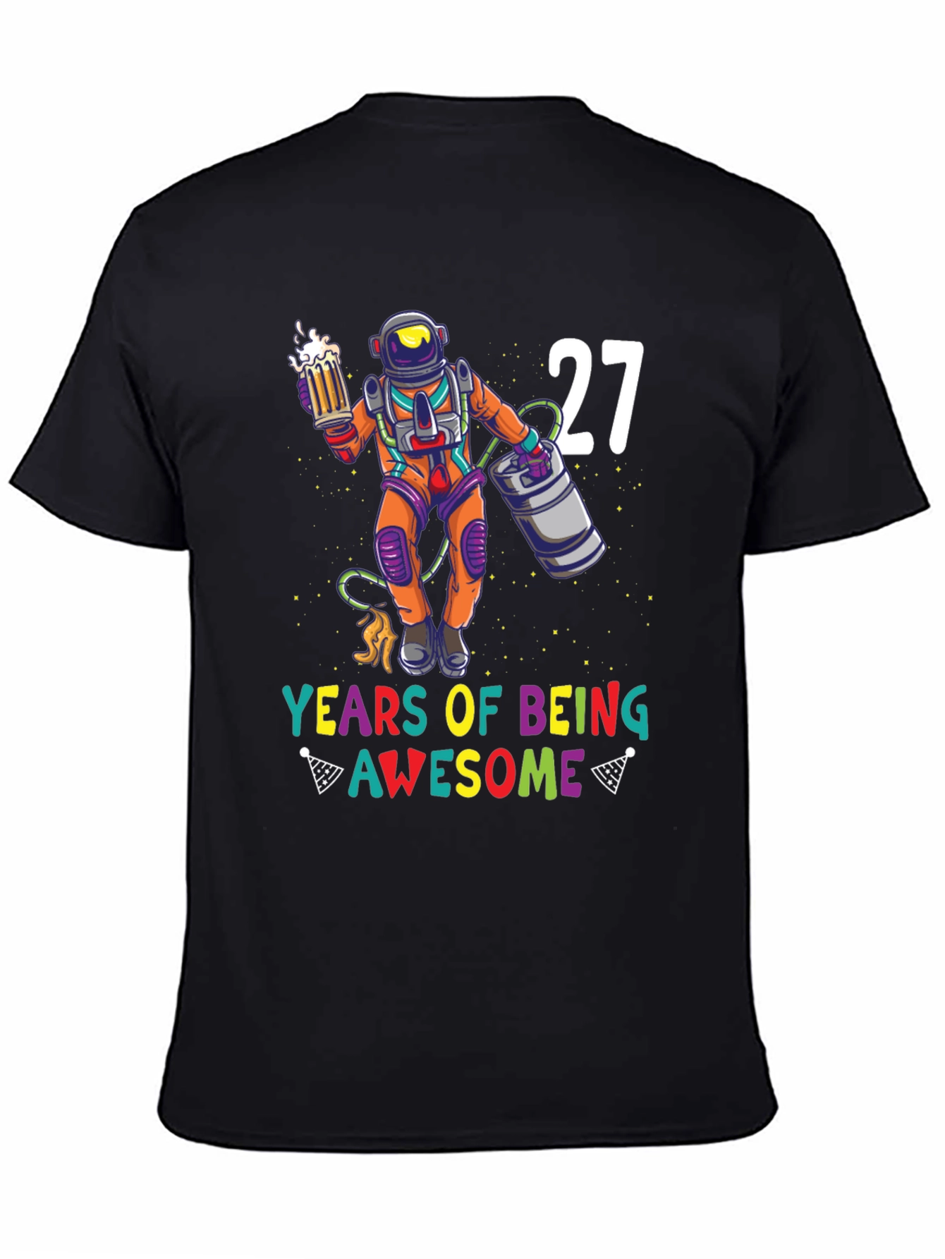 Black 27th Birthday Astronaut Beer T-Shirt view 4