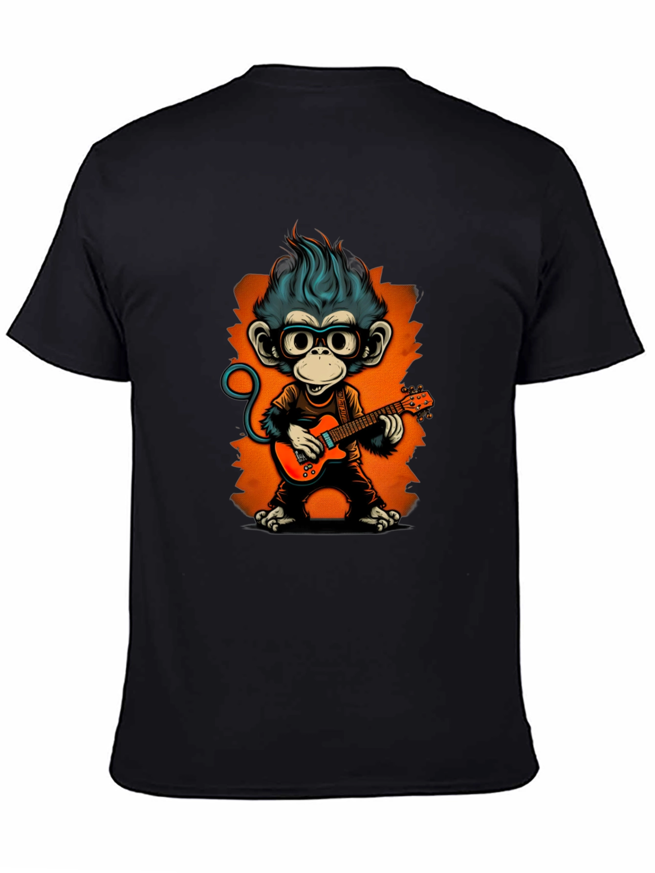 Black Cool Monkey Guitarist Graphic Tee view 4