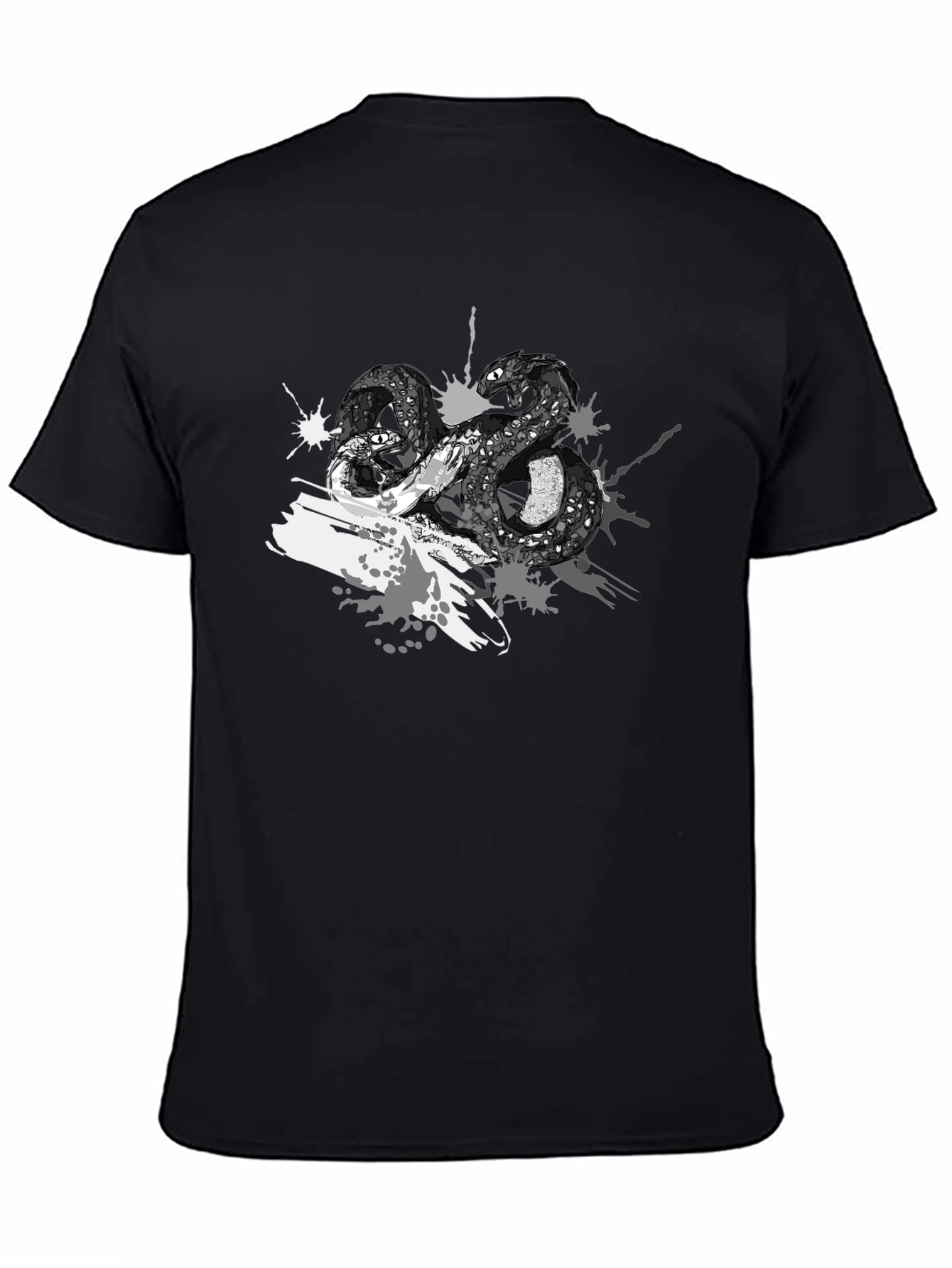 Black Men's Black T-Shirt with Snake Print view 4